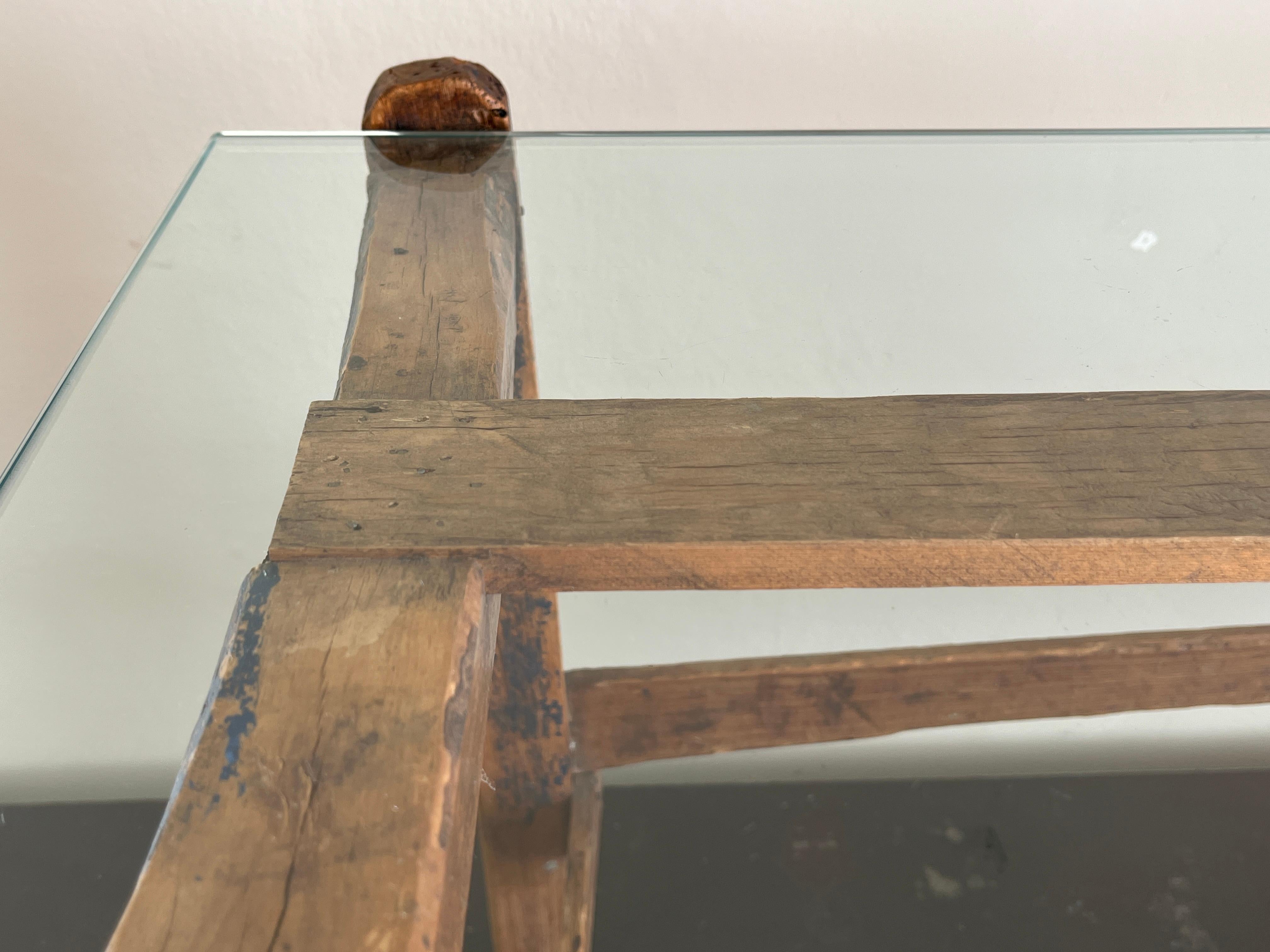 20th Century Antique Petit Blue-Painted Coffee Table with Glass Top For Sale