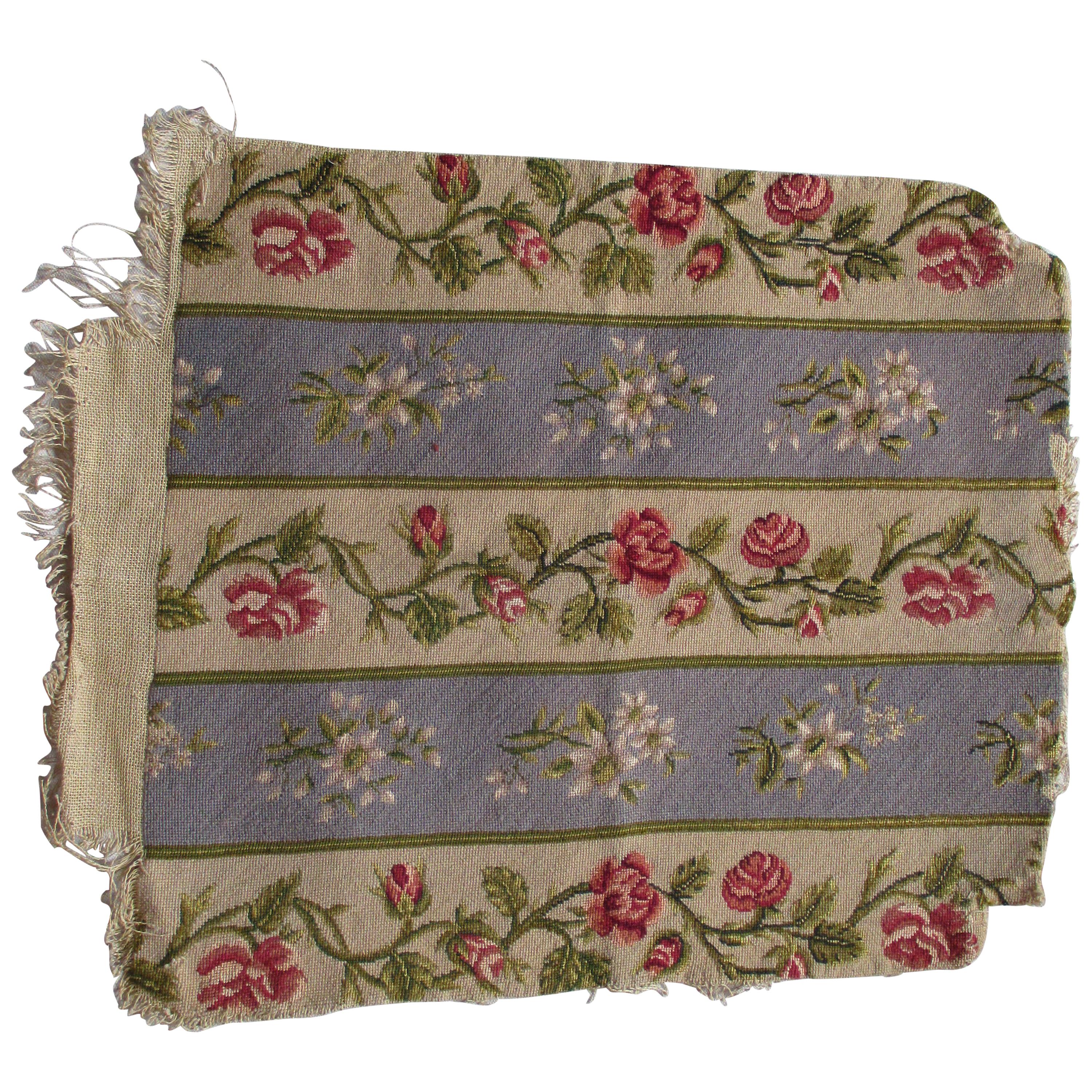 Antique Needlepoint Floral Back Seat Tapestry Fragment For Sale at 1stDibs