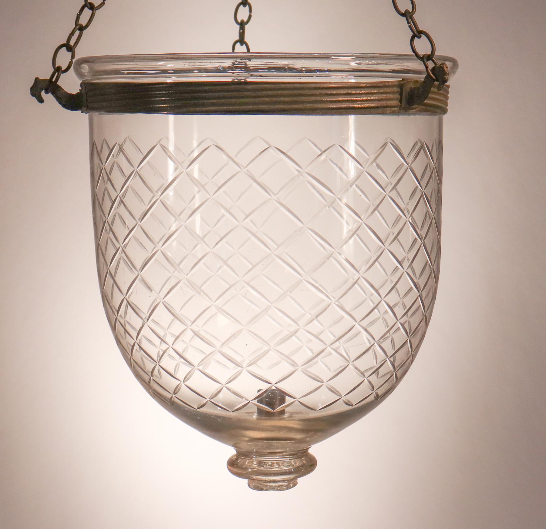 Antique Petite Bell Jar Lantern with Diamond Etching 2