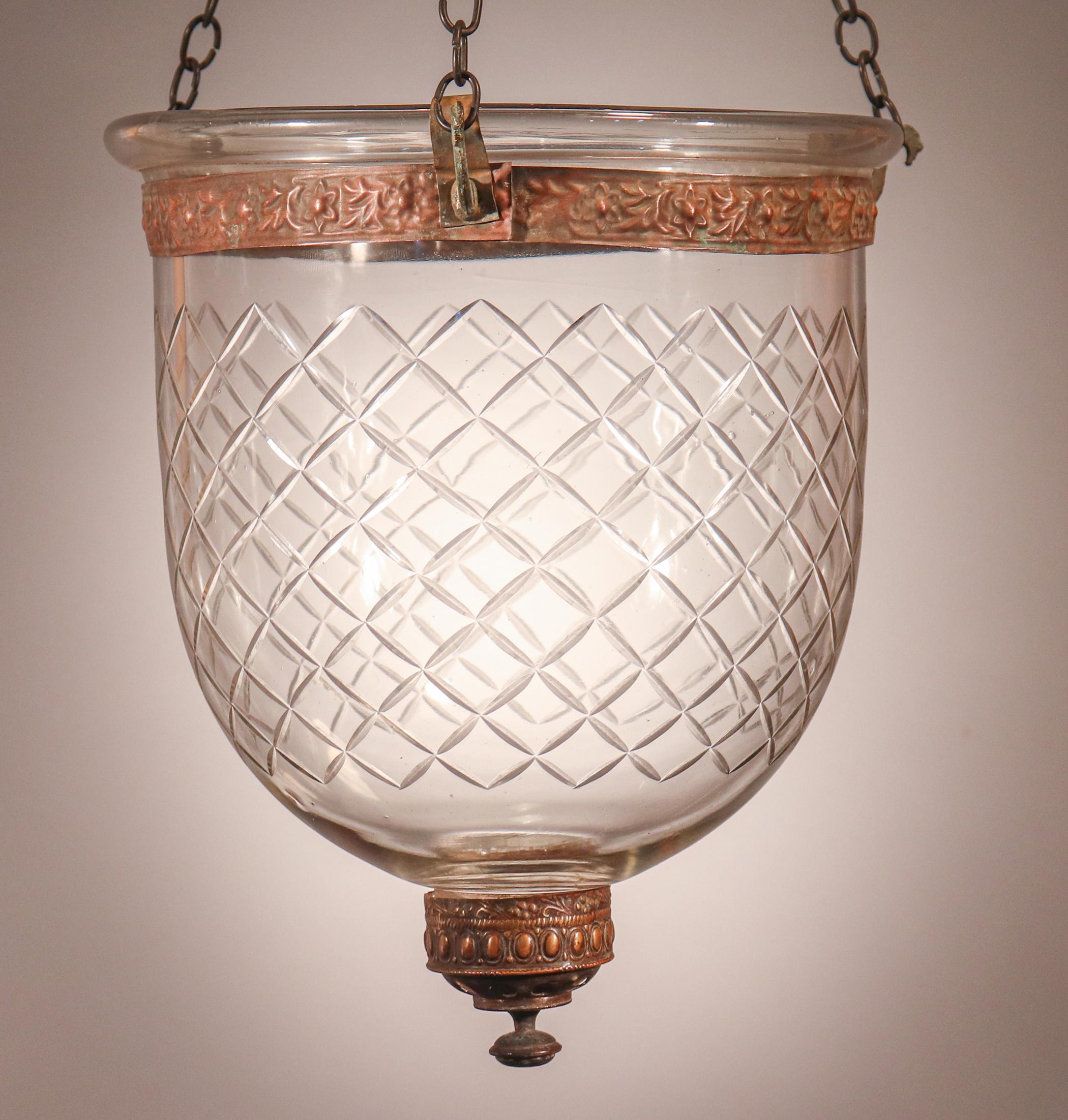 Antique Petite Bell Jar Lantern with Diamond Etching 2