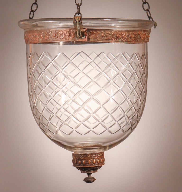 Antique Petite Bell Jar Lantern with Diamond Etching For Sale 2