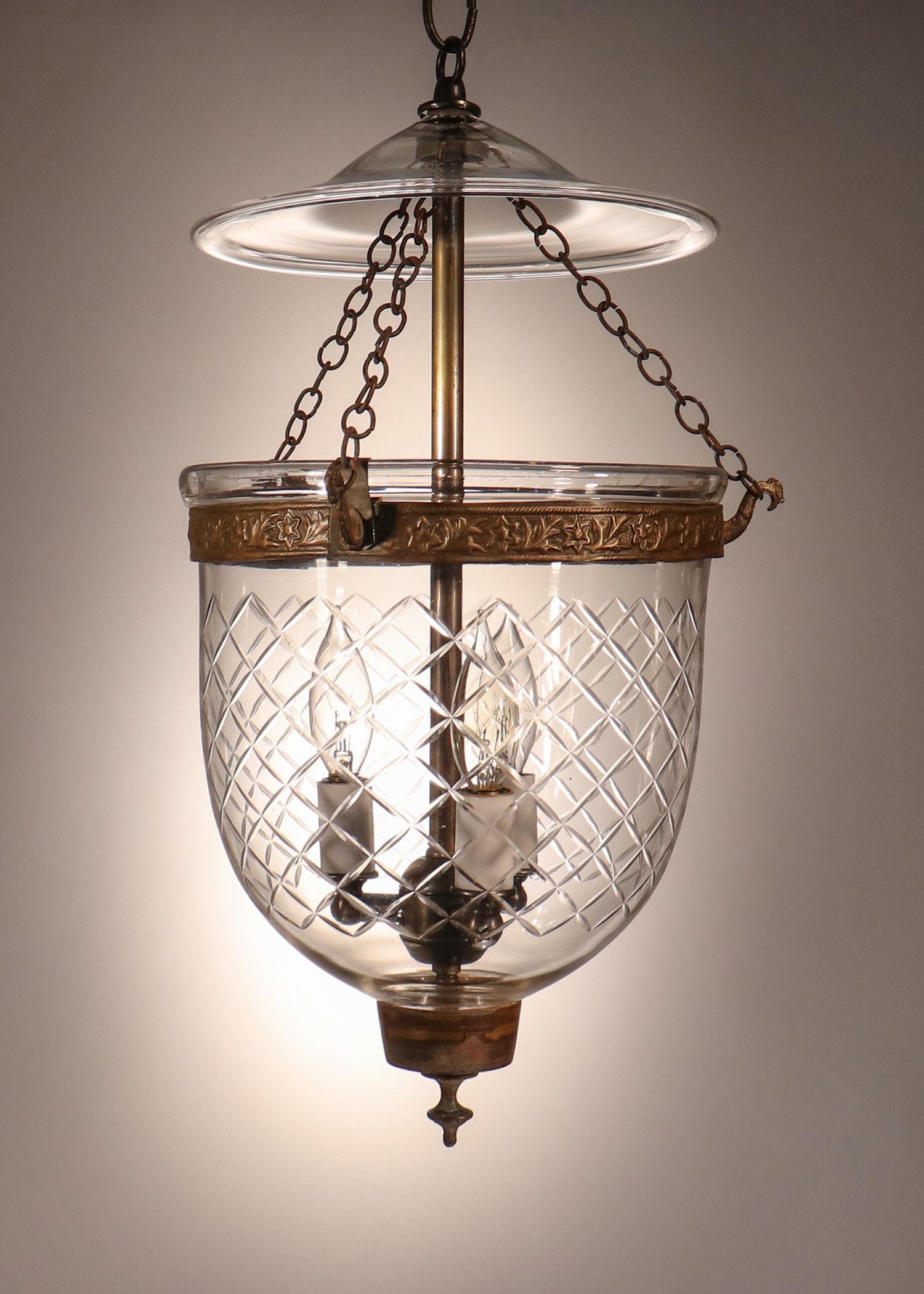 High Victorian Antique Petite Bell Jar Lantern with Diamond Etching