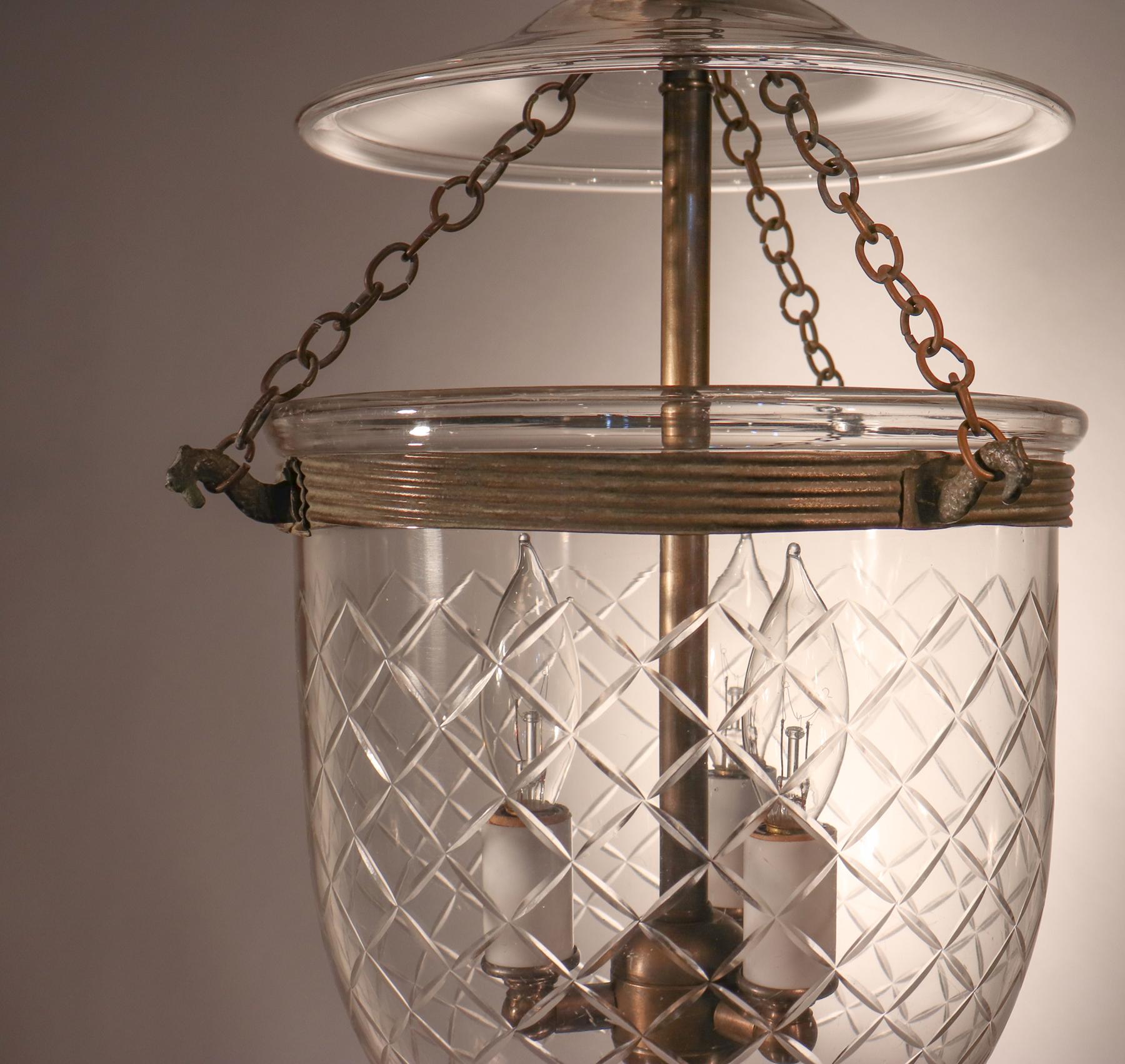 Victorian Antique Petite Bell Jar Lantern with Diamond Etching