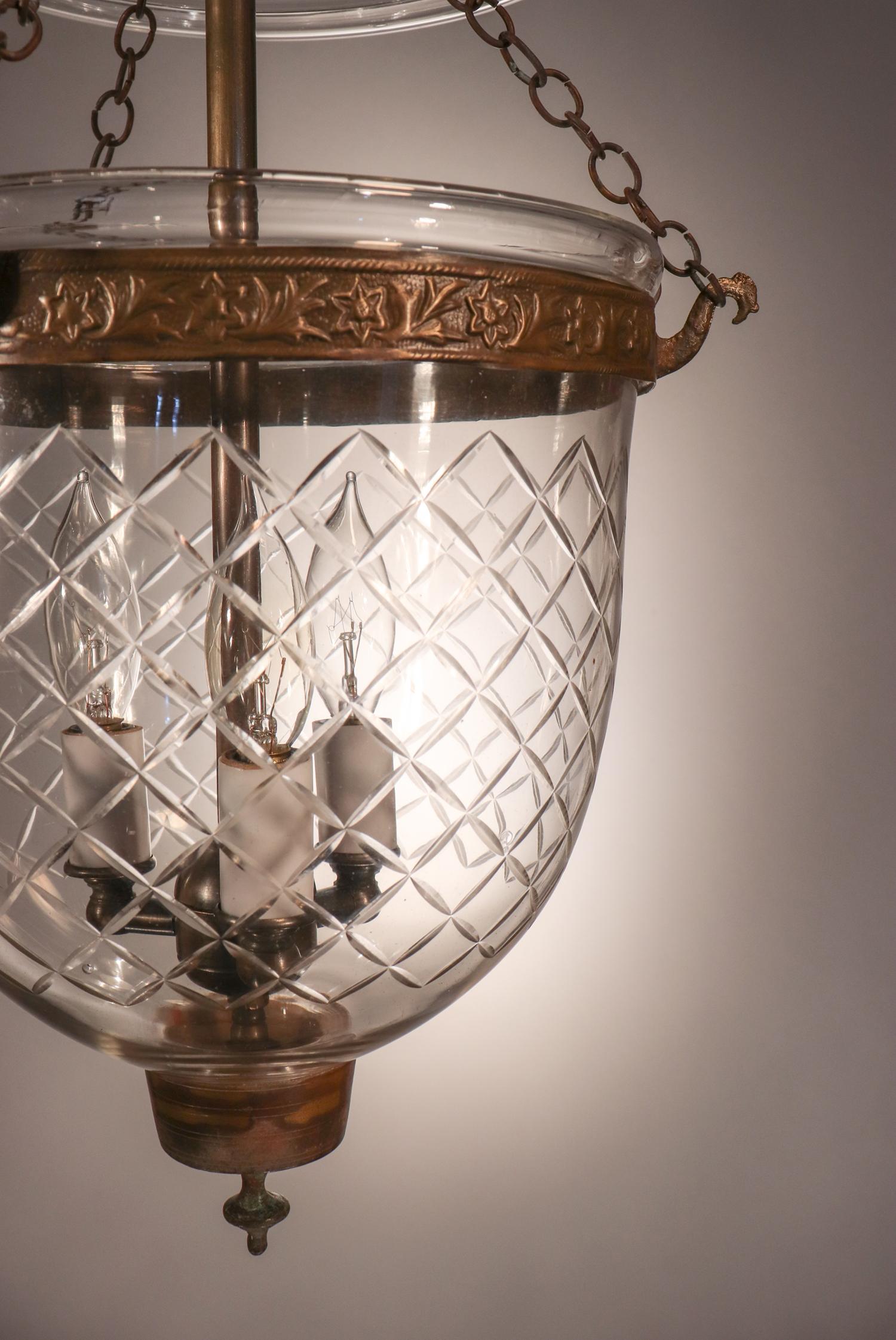 English Antique Petite Bell Jar Lantern with Diamond Etching