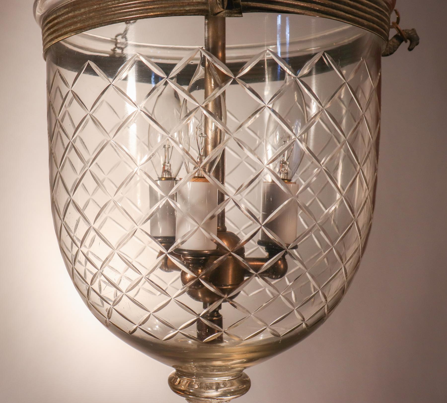 English Antique Petite Bell Jar Lantern with Diamond Etching
