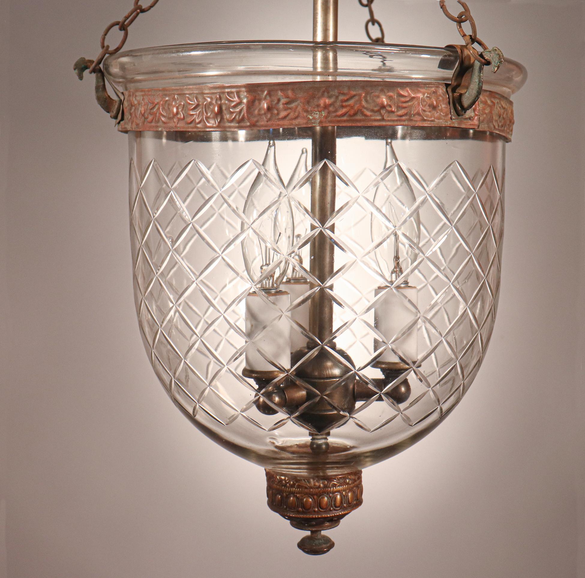English Antique Petite Bell Jar Lantern with Diamond Etching