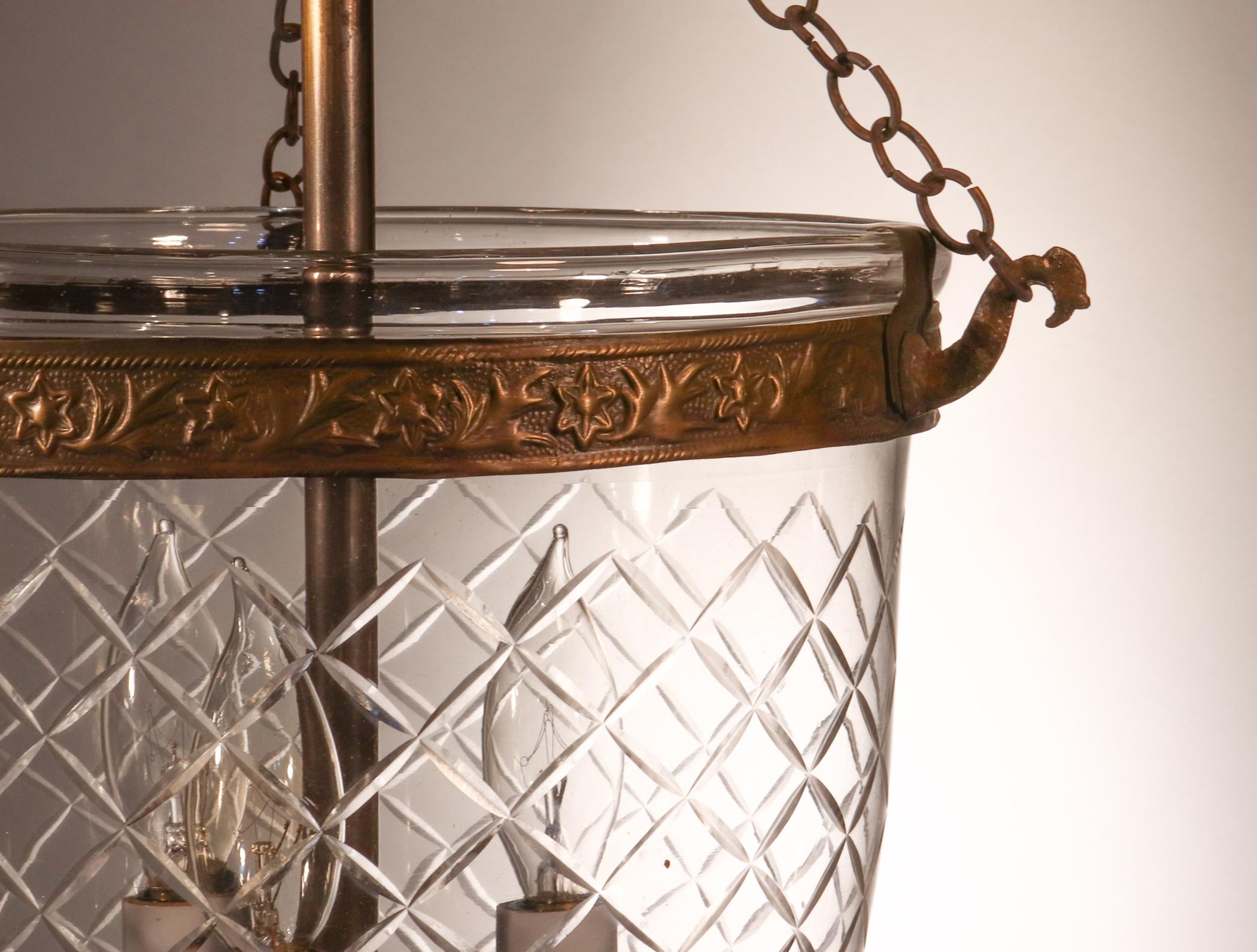 Etched Antique Petite Bell Jar Lantern with Diamond Etching