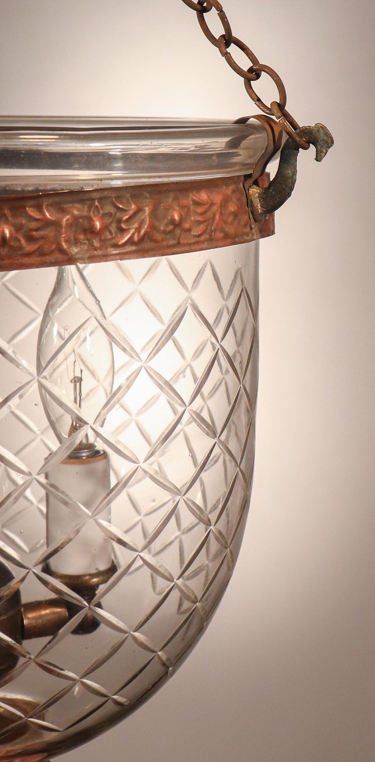 Etched Antique Petite Bell Jar Lantern with Diamond Etching For Sale