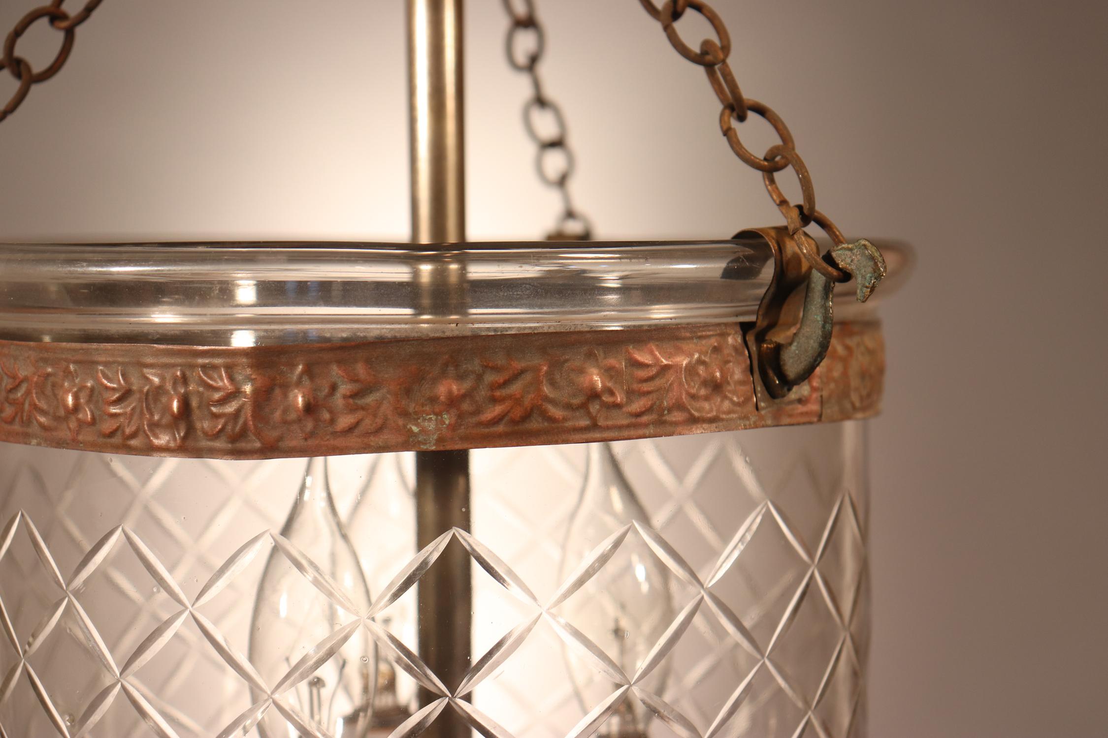 Antique Petite Bell Jar Lantern with Diamond Etching In Good Condition In Heath, MA