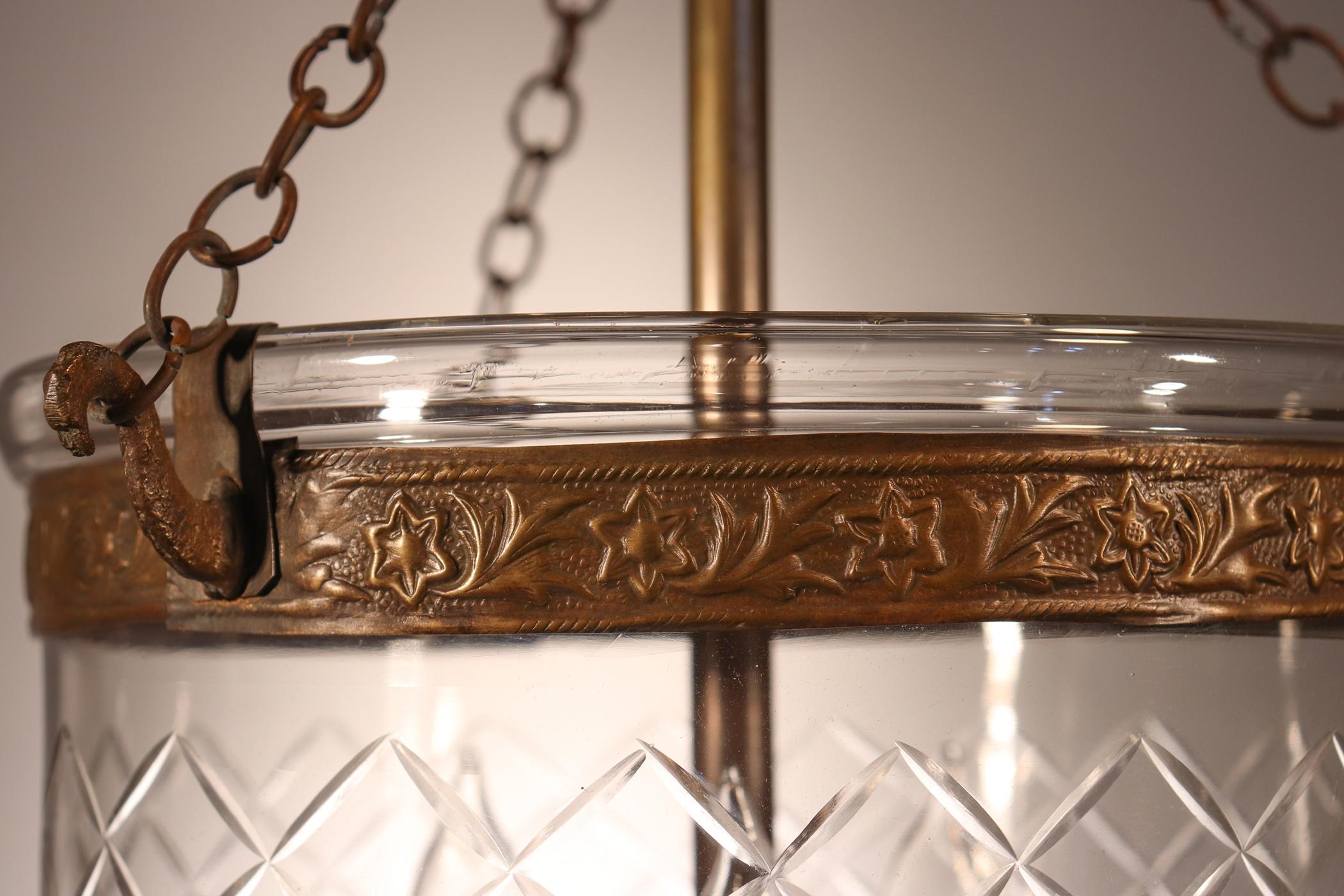 19th Century Antique Petite Bell Jar Lantern with Diamond Etching