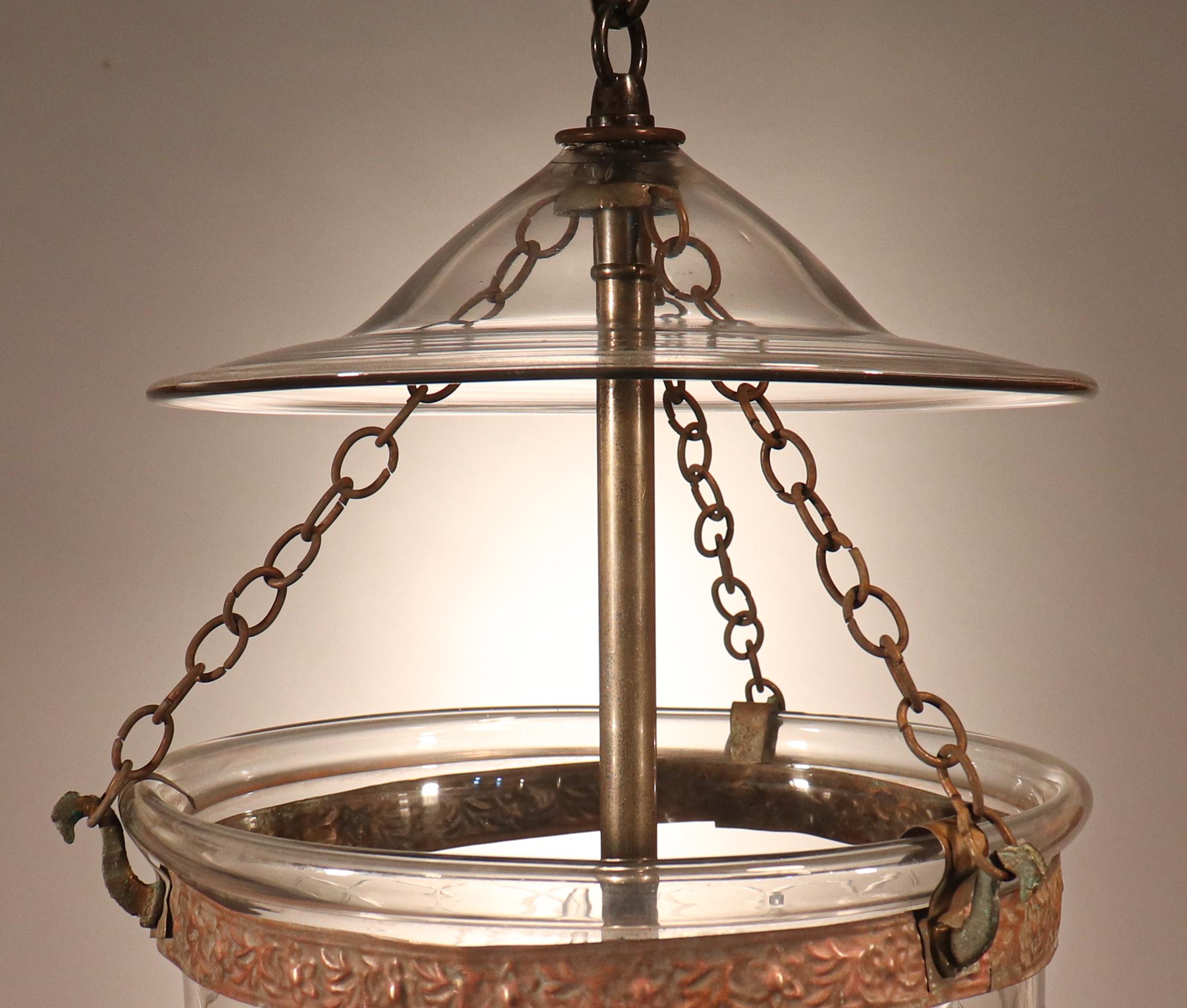 19th Century Antique Petite Bell Jar Lantern with Diamond Etching