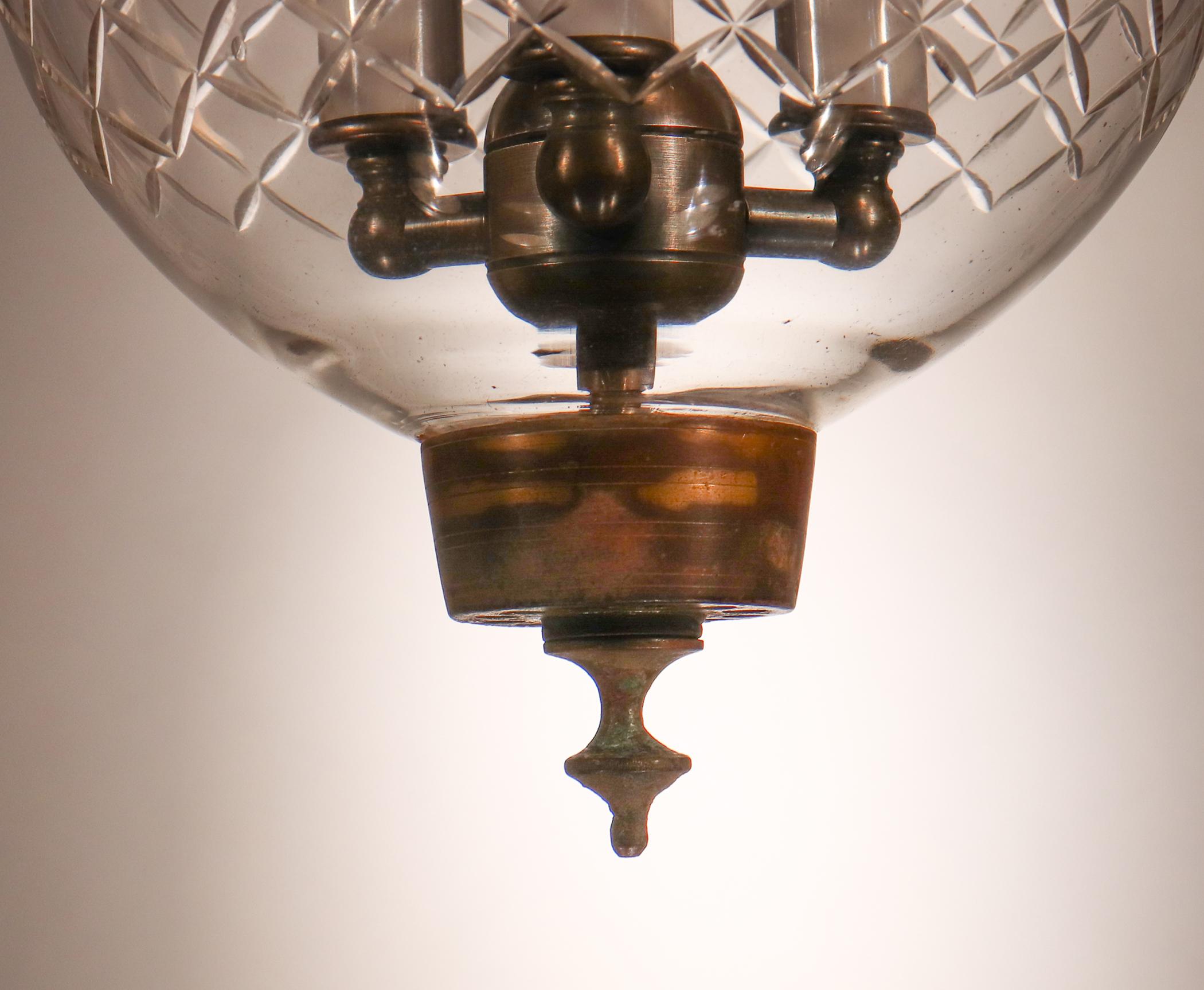 Brass Antique Petite Bell Jar Lantern with Diamond Etching