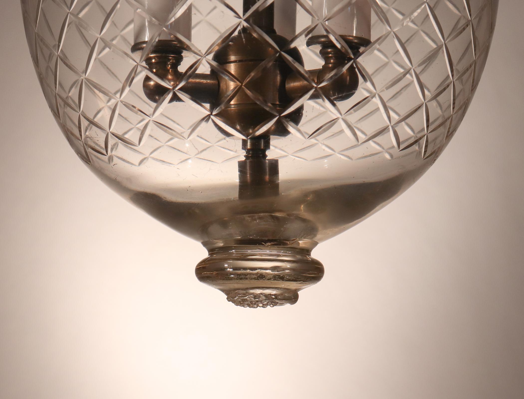 Glass Antique Petite Bell Jar Lantern with Diamond Etching