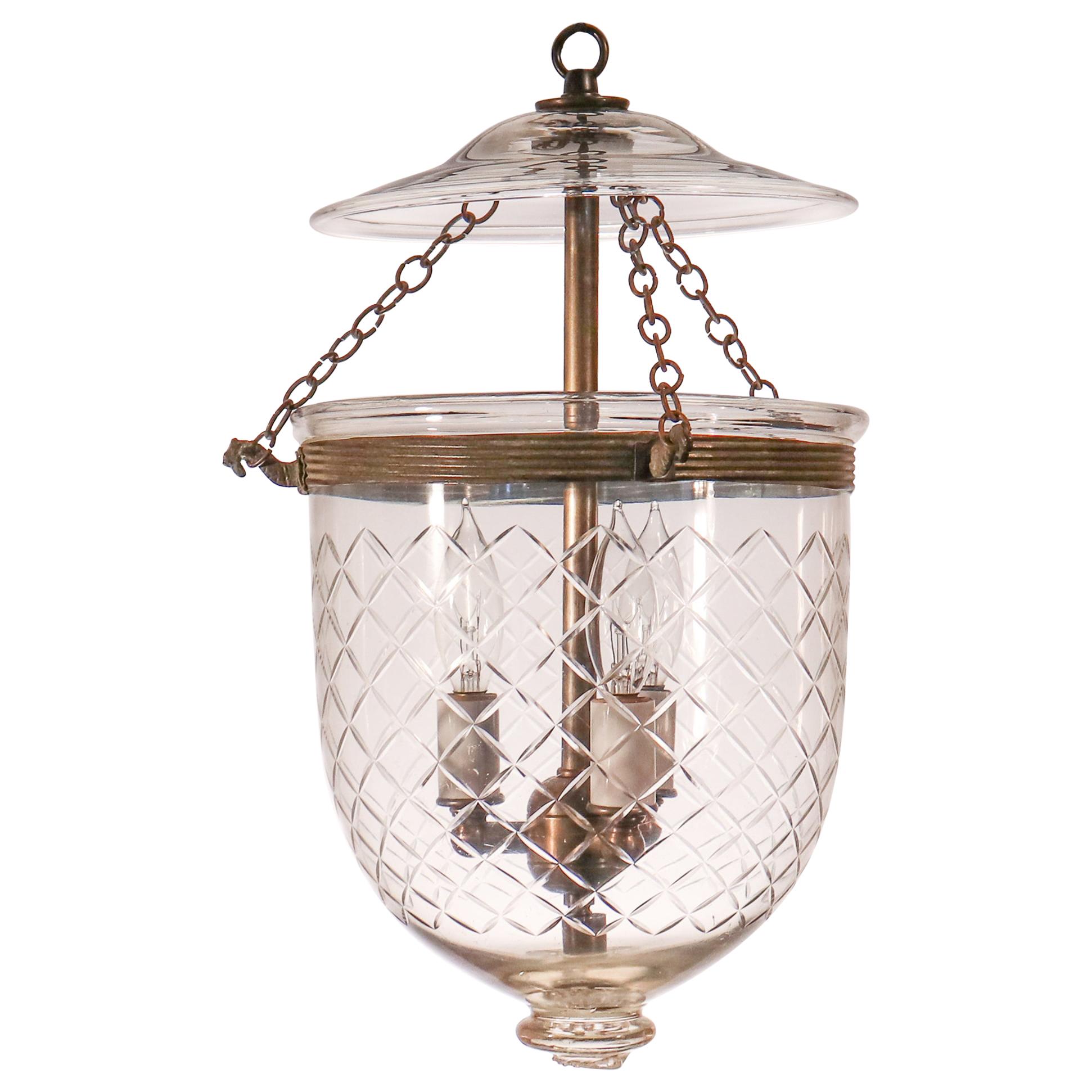 Antique Petite Bell Jar Lantern with Diamond Etching