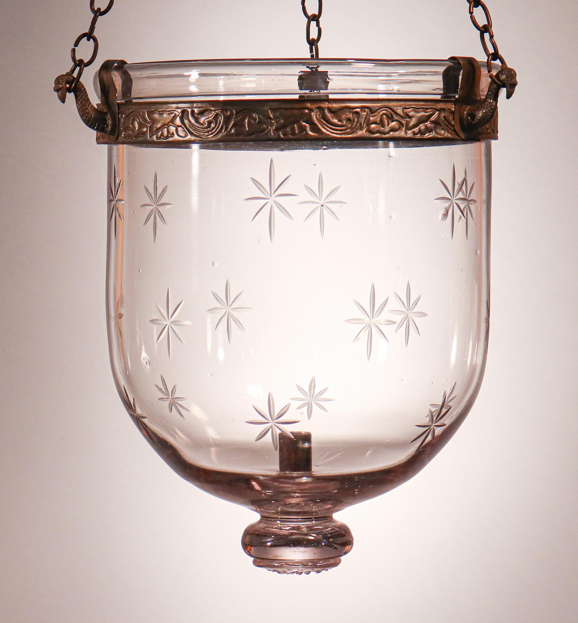 Antique Petite Bell Jar Lantern with Etched Stars 2
