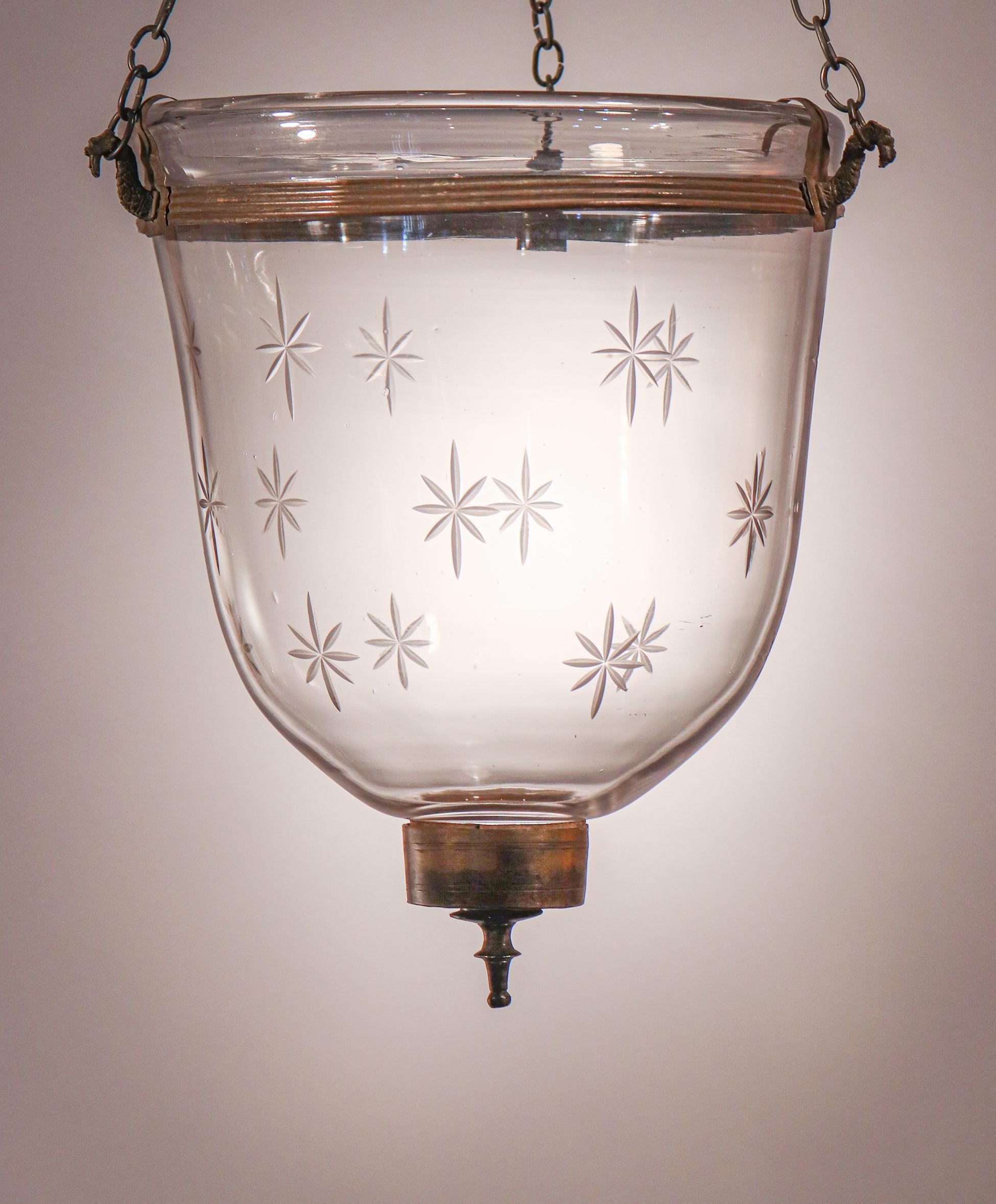 Antique Petite Bell Jar Lantern with Etched Stars 3
