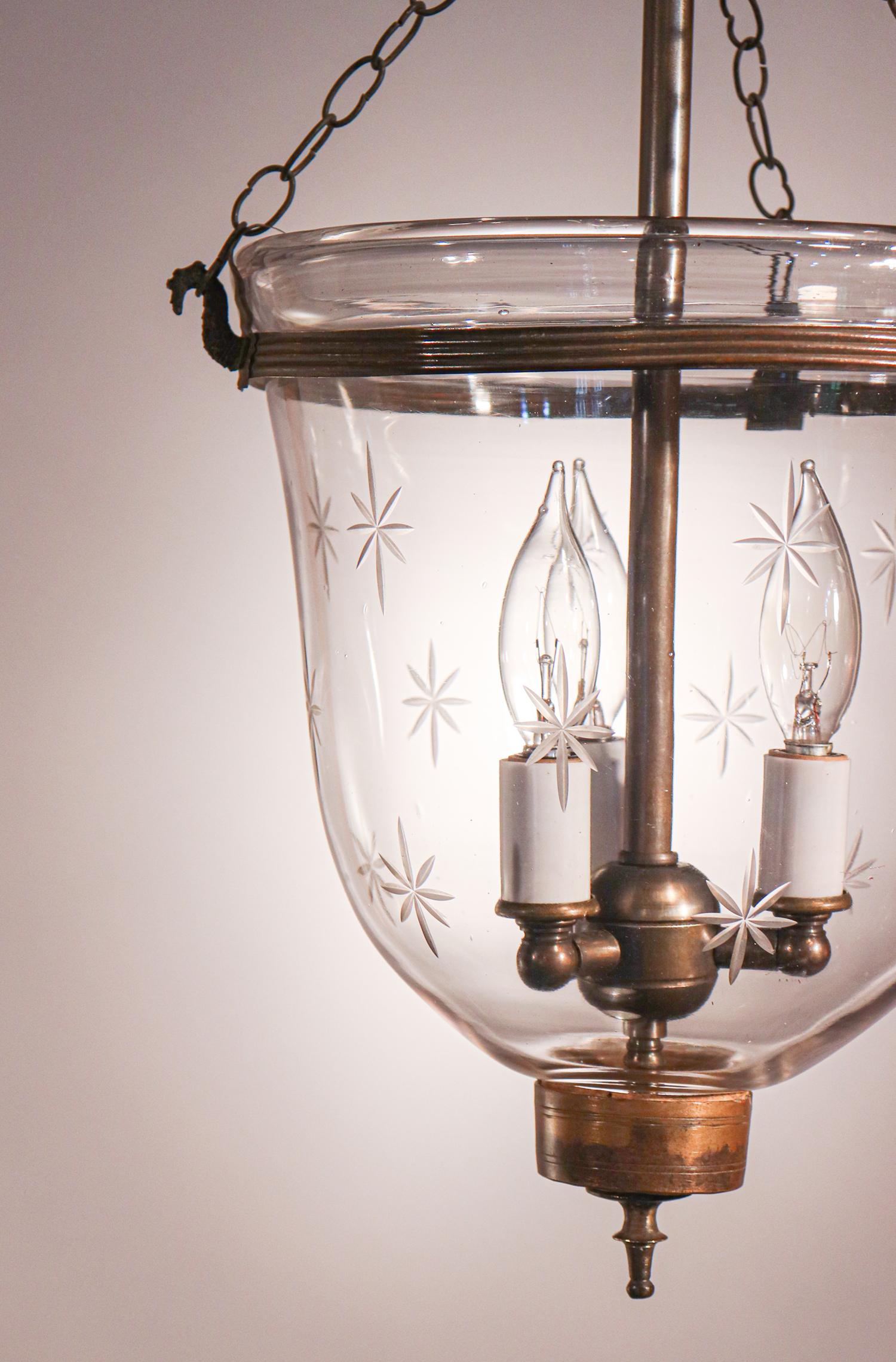 High Victorian Antique Petite Bell Jar Lantern with Etched Stars