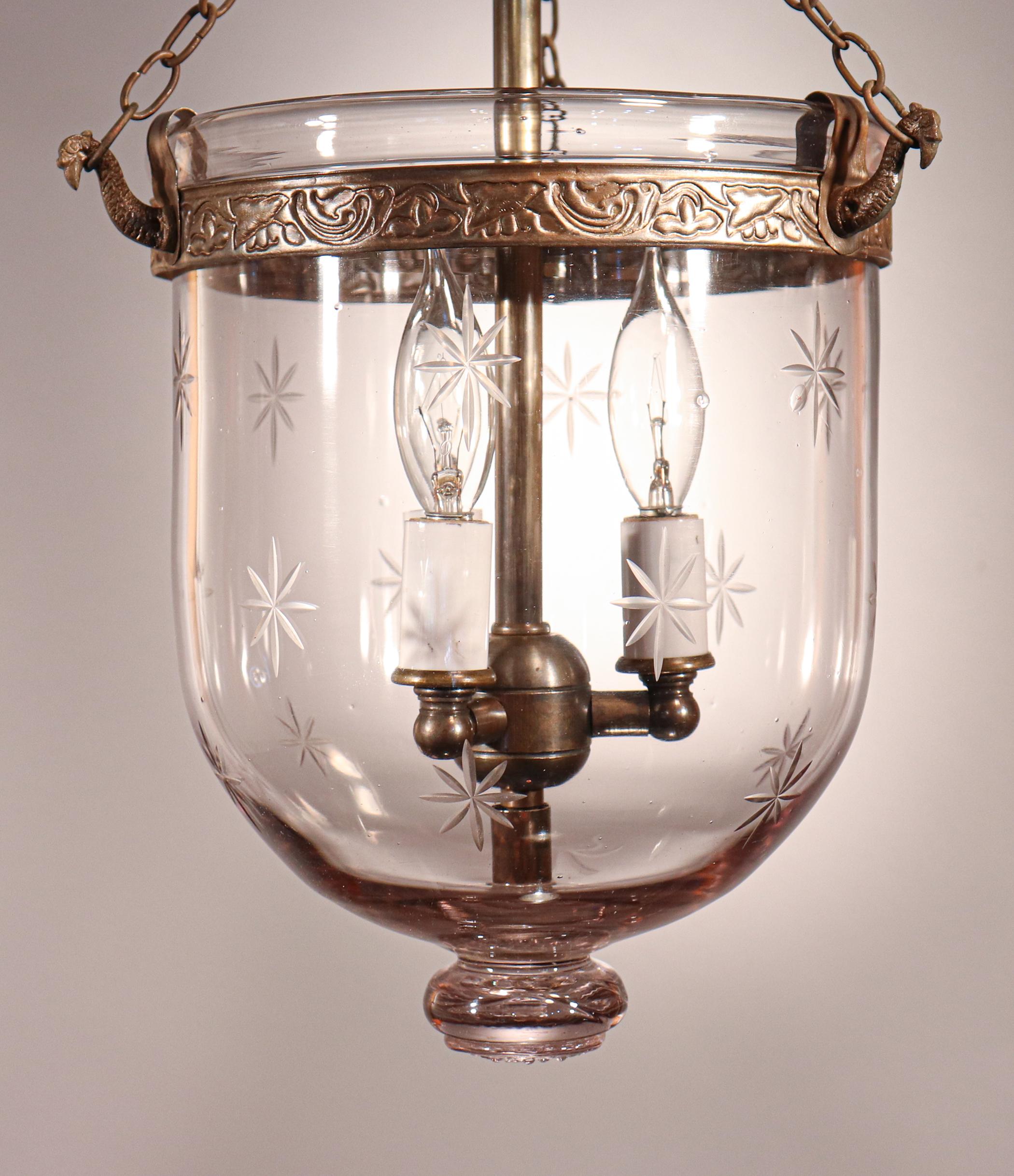 English Antique Petite Bell Jar Lantern with Etched Stars