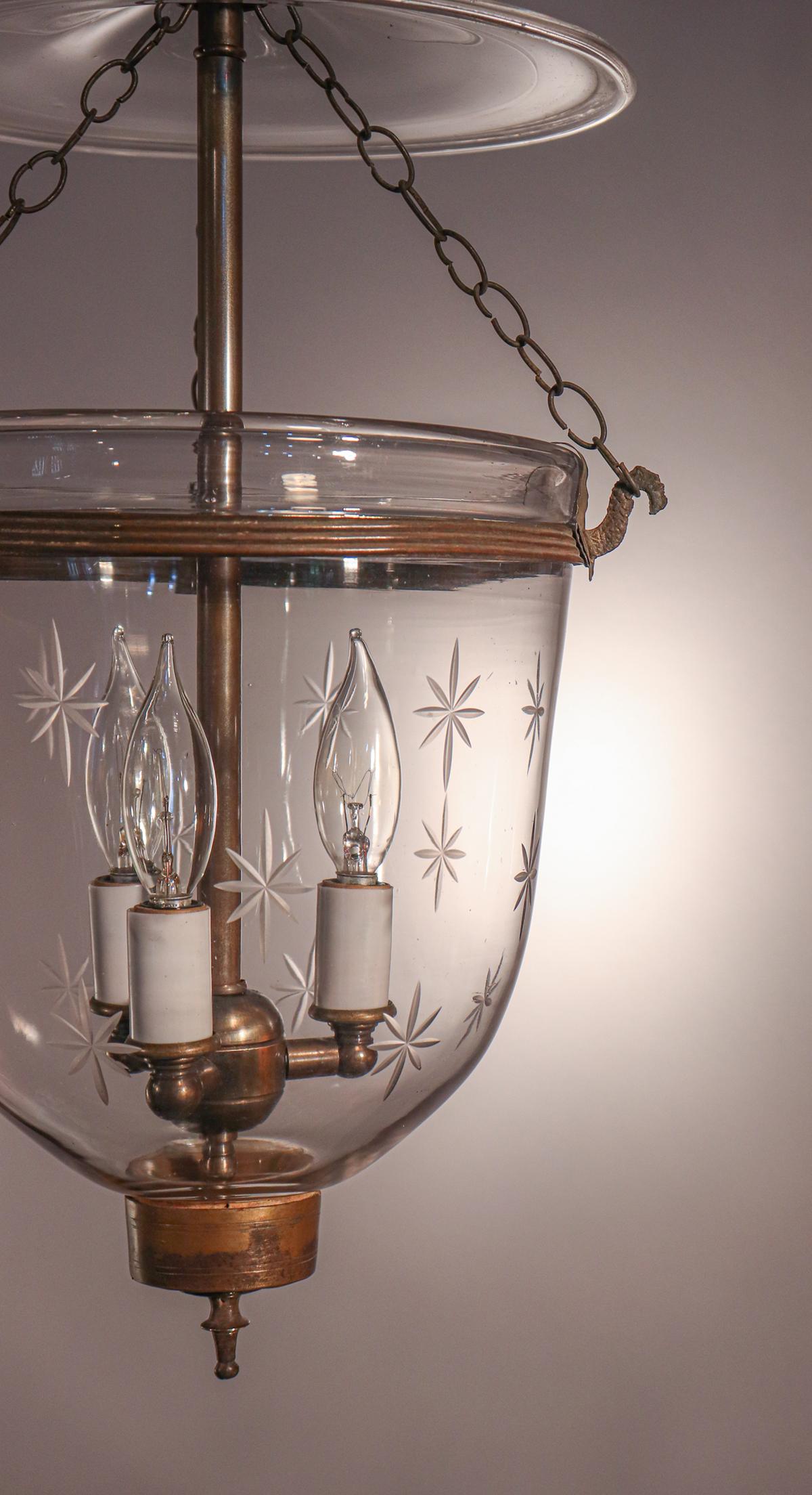 English Antique Petite Bell Jar Lantern with Etched Stars