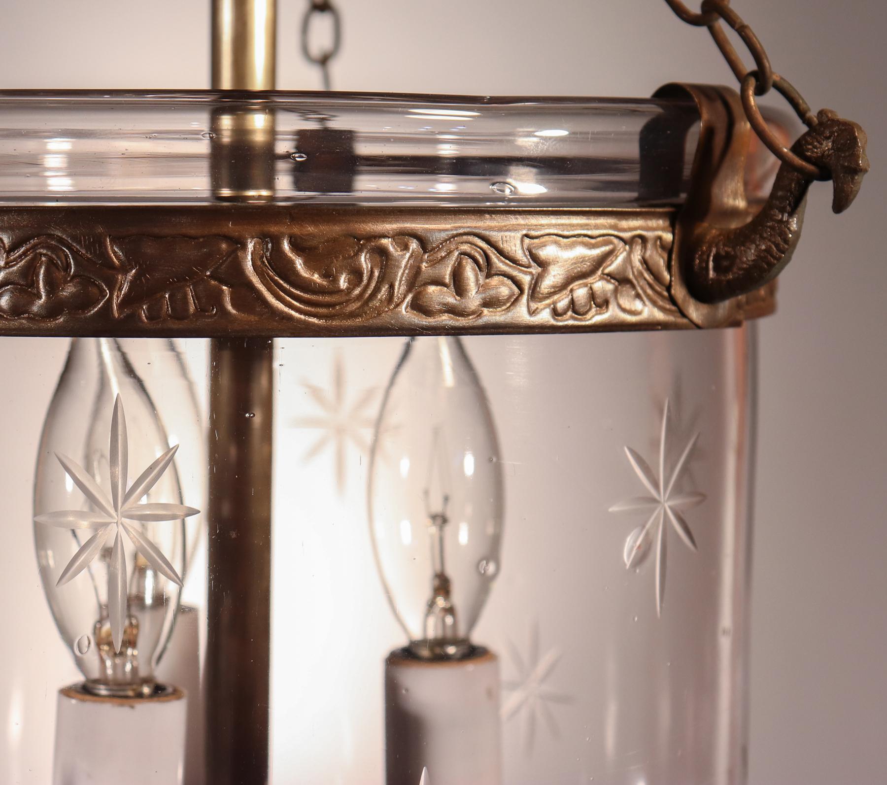 Engraved Antique Petite Bell Jar Lantern with Etched Stars