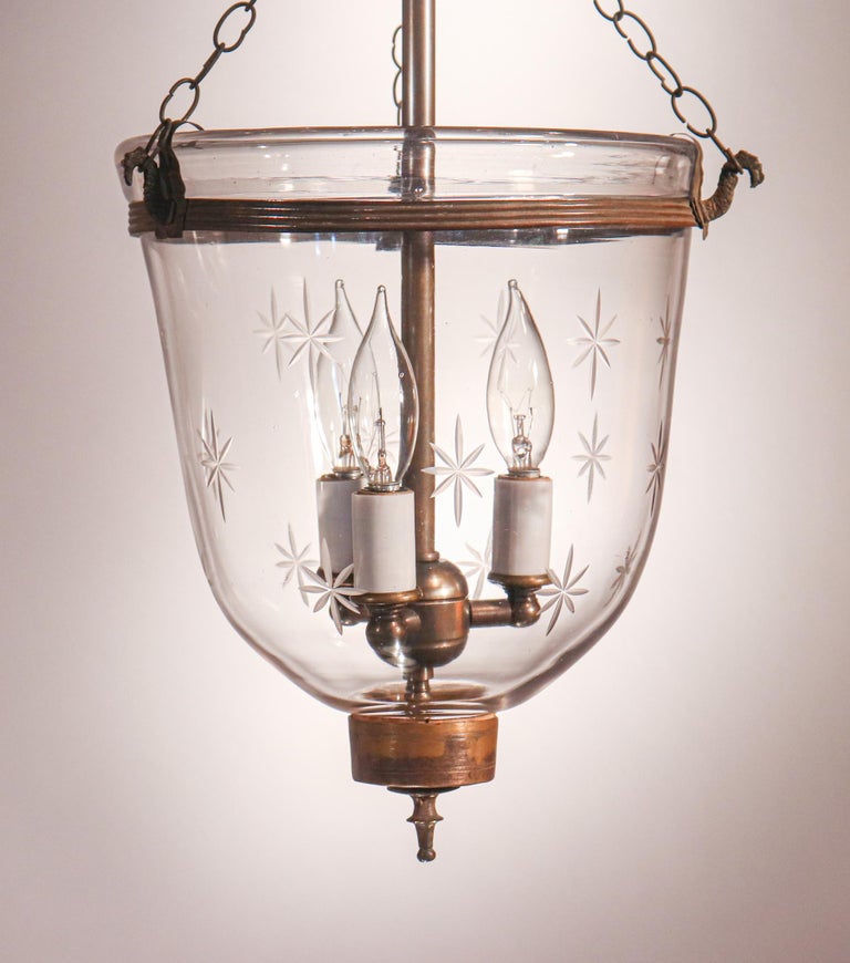Antique Petite Bell Jar Lantern with Etched Stars In Good Condition In Heath, MA