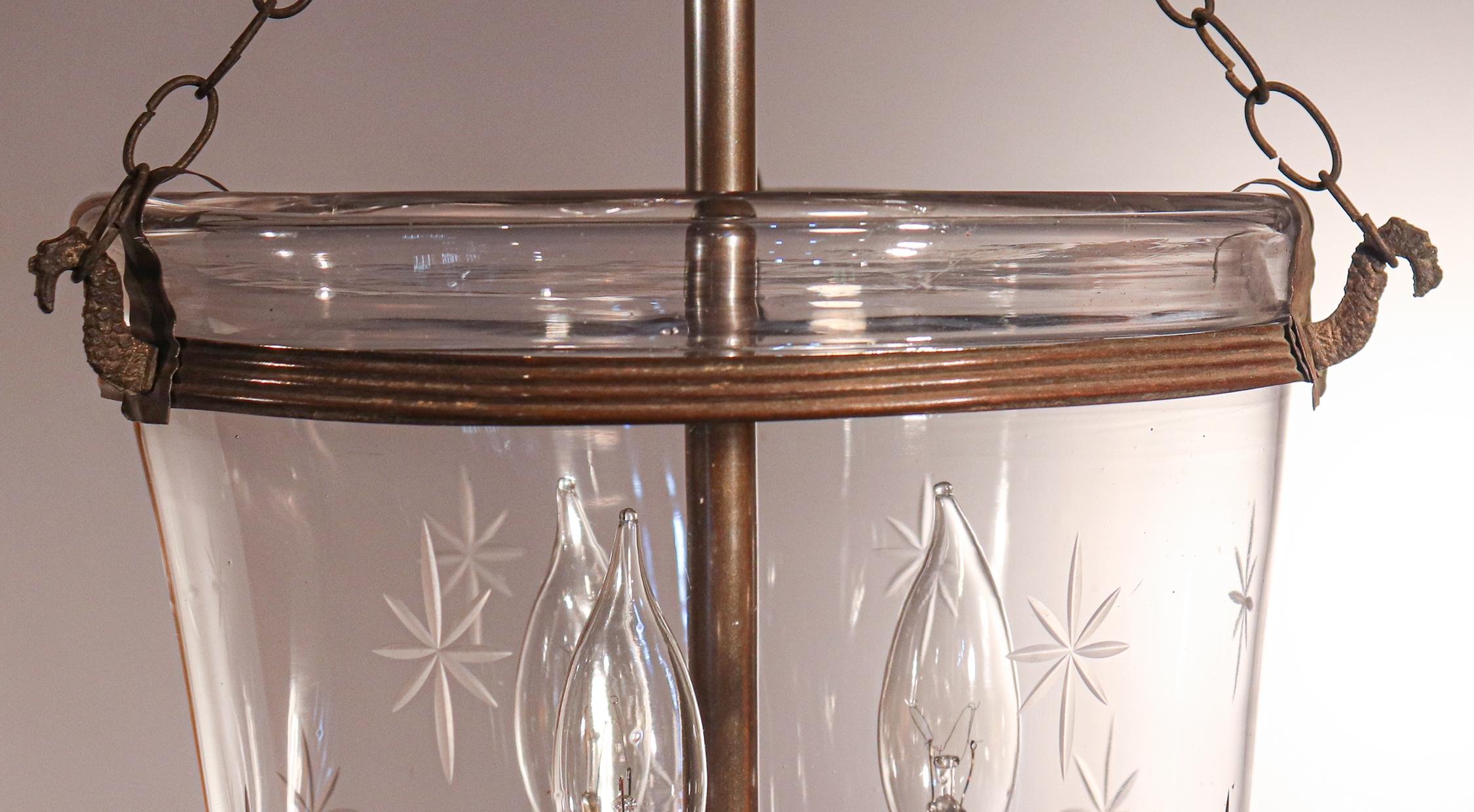 19th Century Antique Petite Bell Jar Lantern with Etched Stars