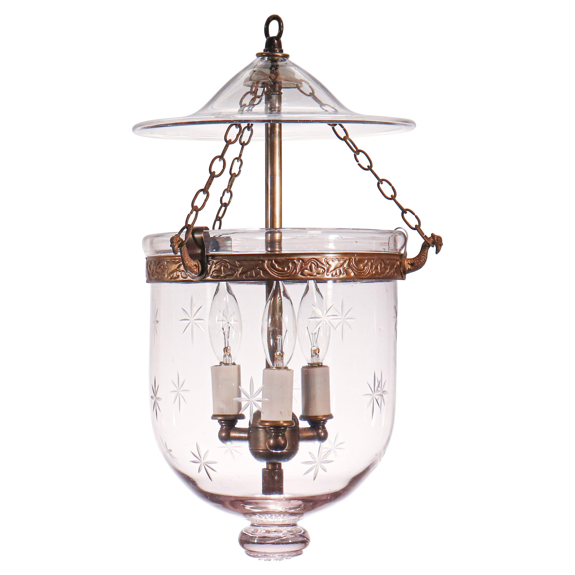 Antique Petite Bell Jar Lantern with Etched Stars