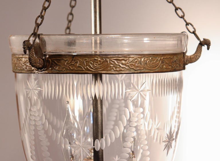 Antique Petite Bell Jar Lantern with Federal Etching In Good Condition In Heath, MA