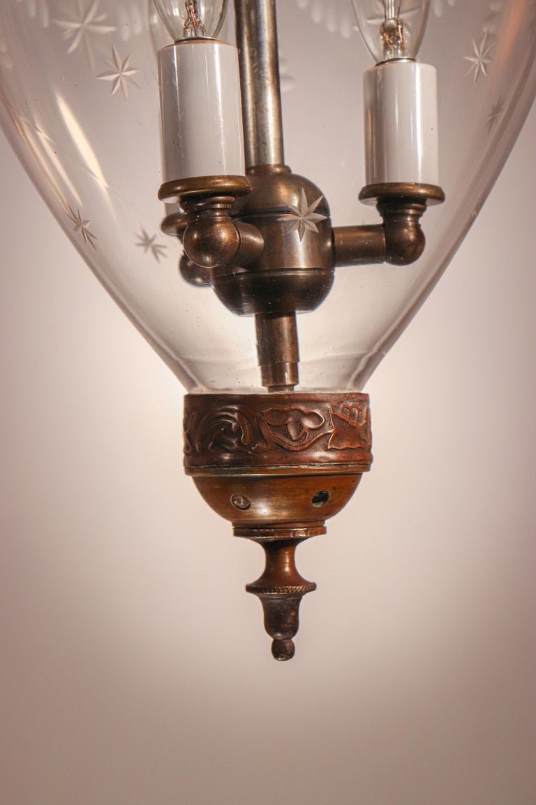 19th Century Antique Petite Bell Jar Lantern with Federal Etching