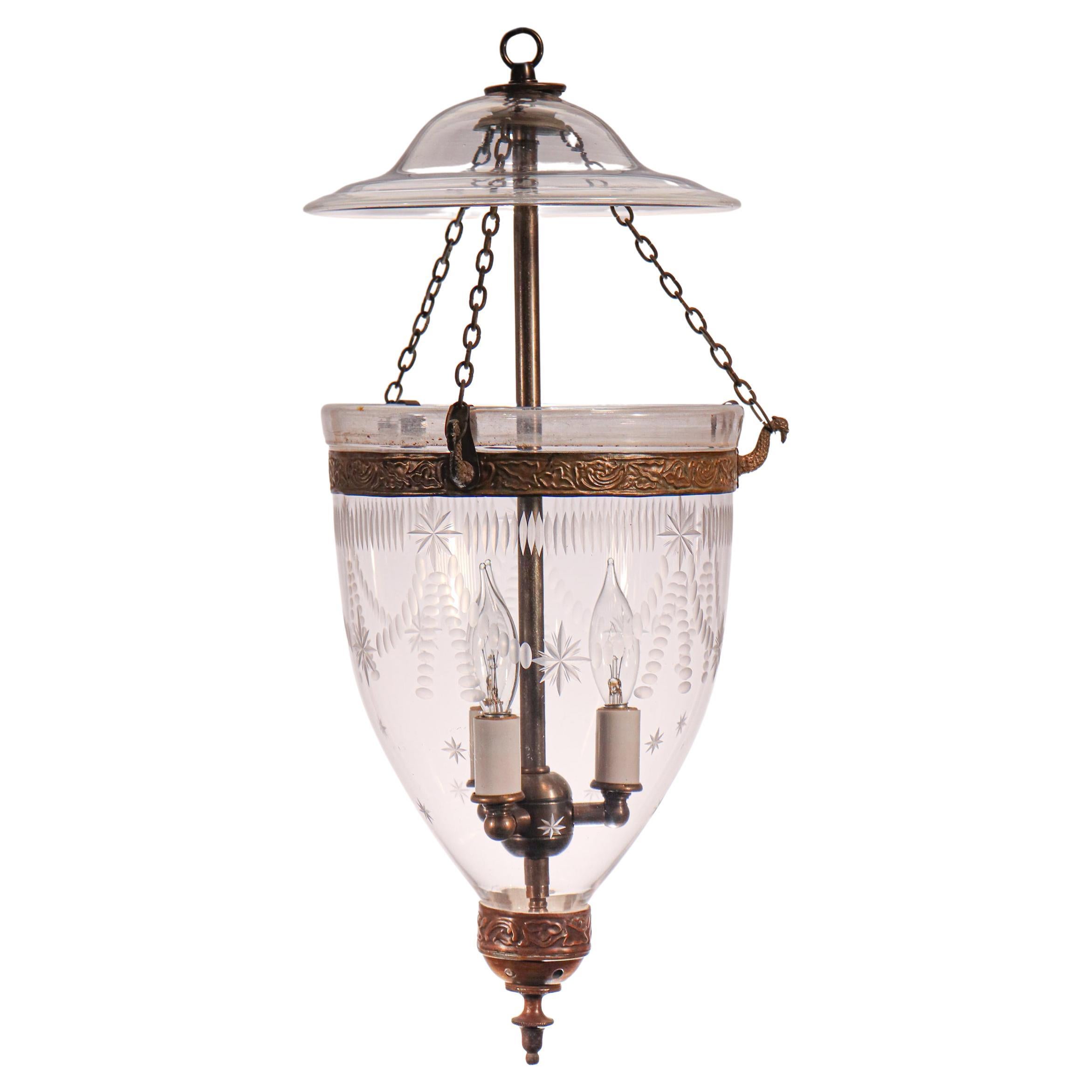 Antique Petite Bell Jar Lantern with Federal Etching