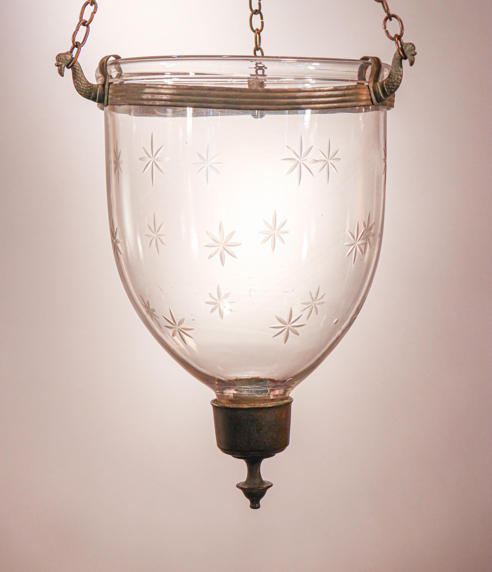 Antique Petite Bell Jar Lantern with Star Etching 2
