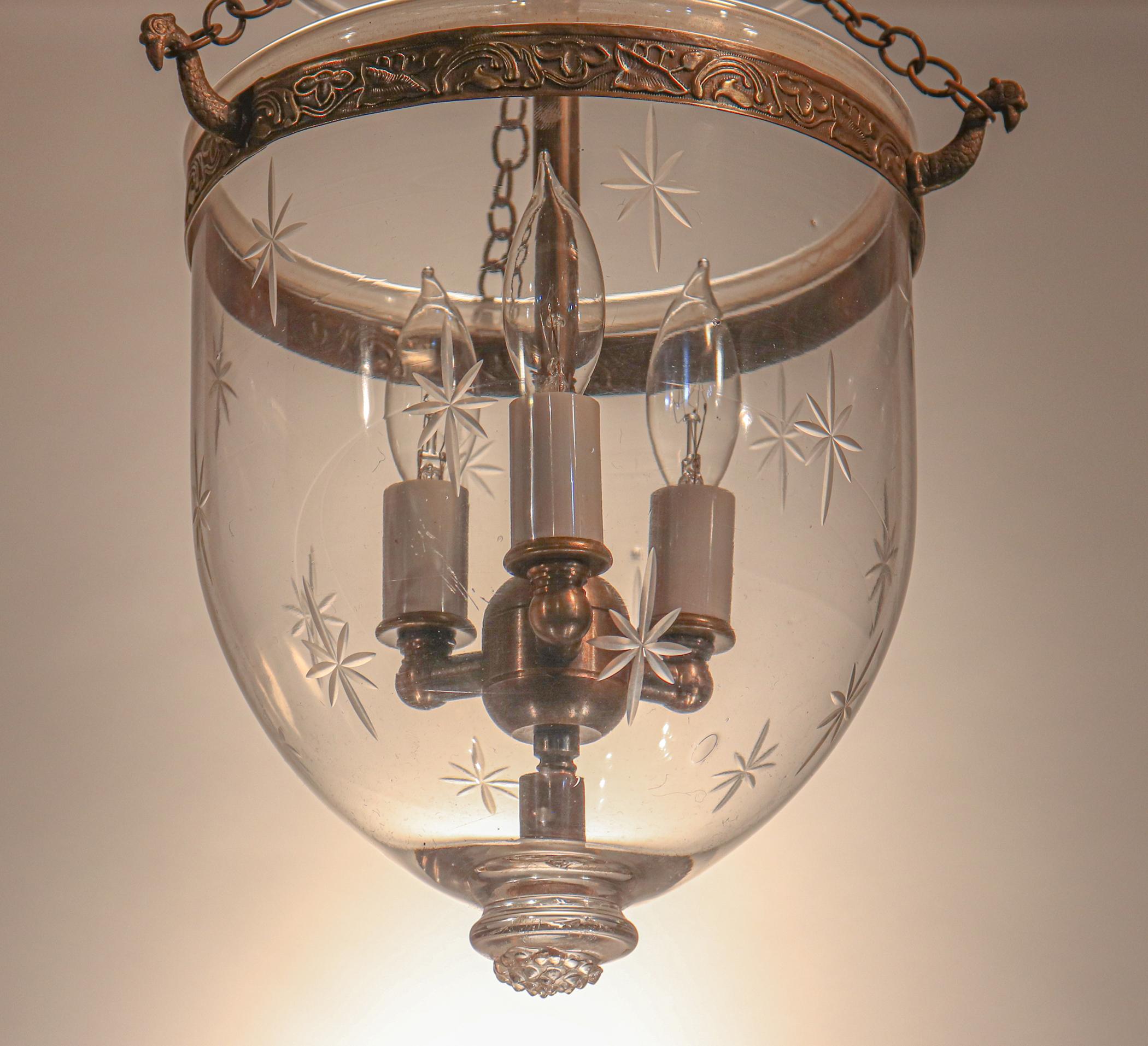 English Antique Petite Bell Jar Lantern with Star Etching