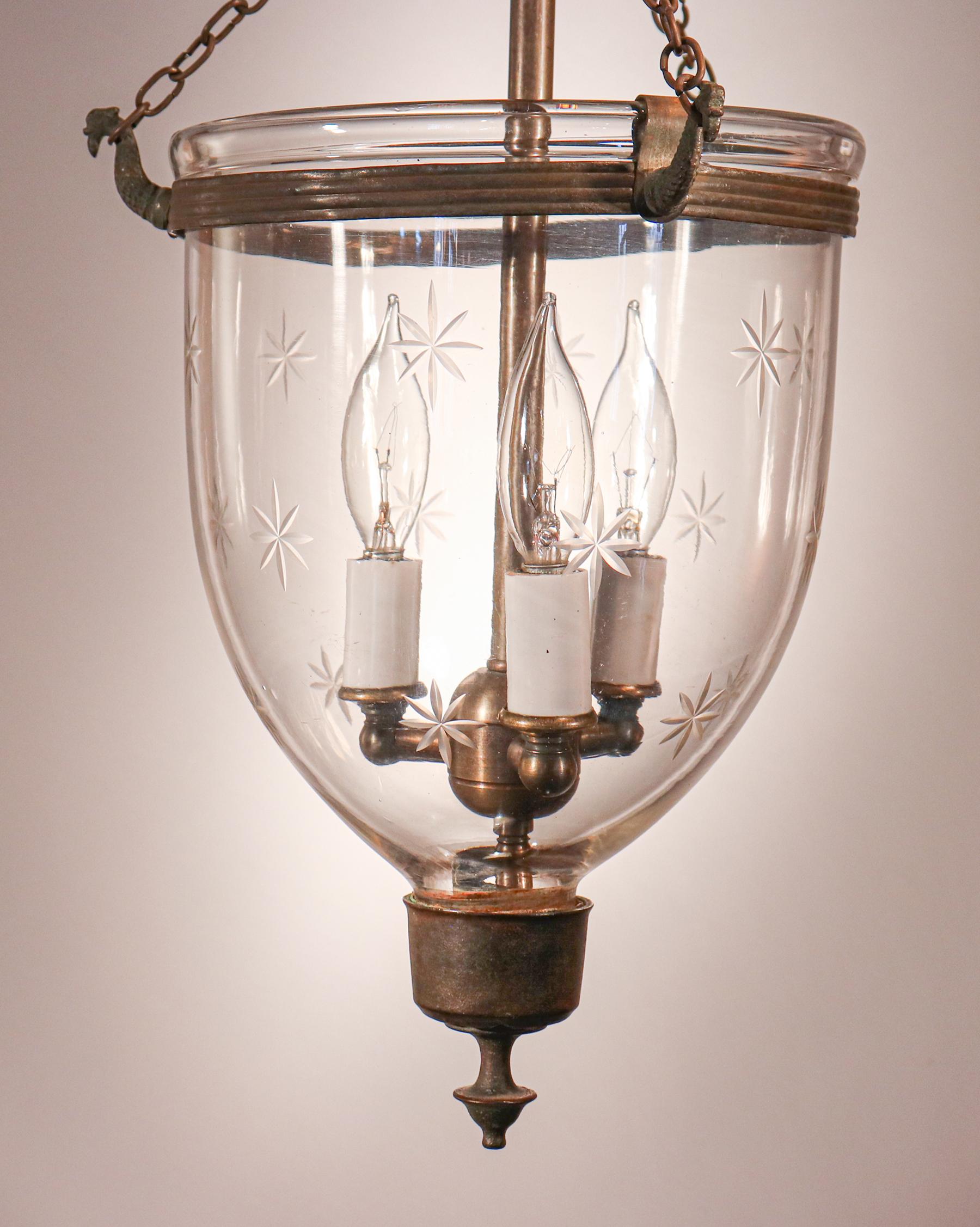 English Antique Petite Bell Jar Lantern with Star Etching