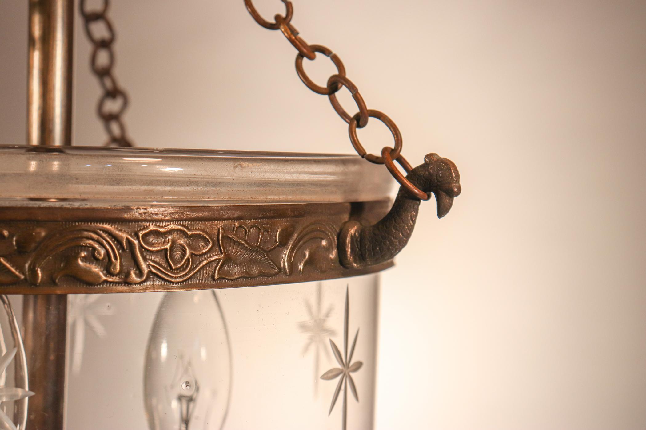 Antique Petite Bell Jar Lantern with Star Etching In Good Condition In Heath, MA