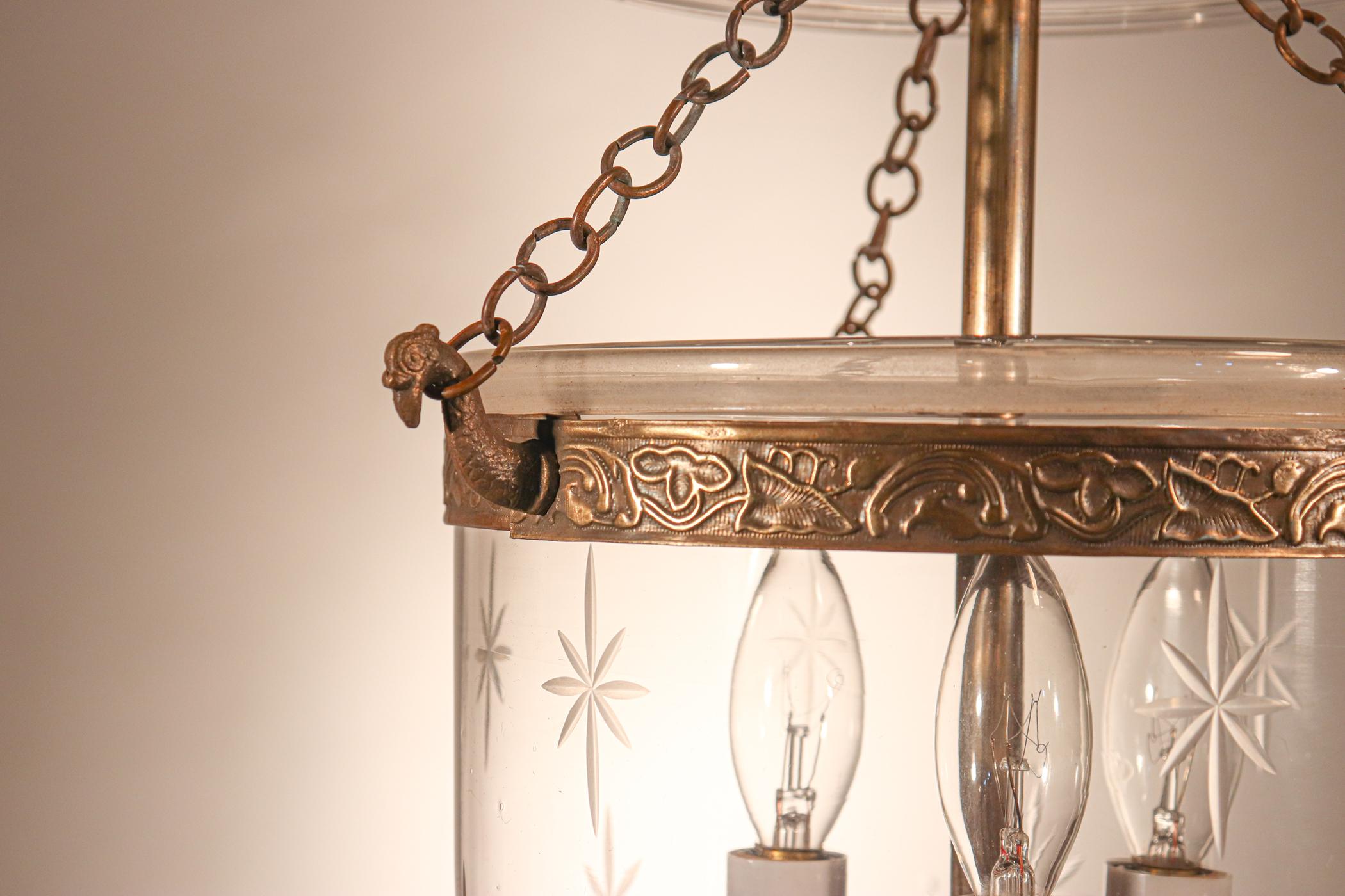 19th Century Antique Petite Bell Jar Lantern with Star Etching