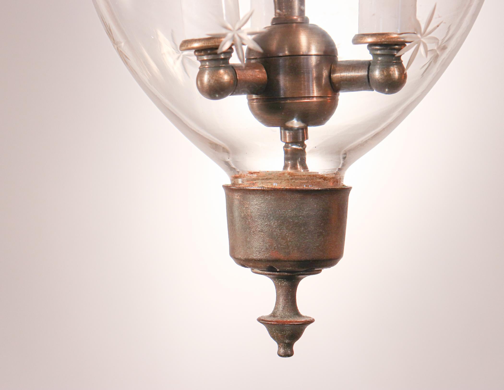 Brass Antique Petite Bell Jar Lantern with Star Etching
