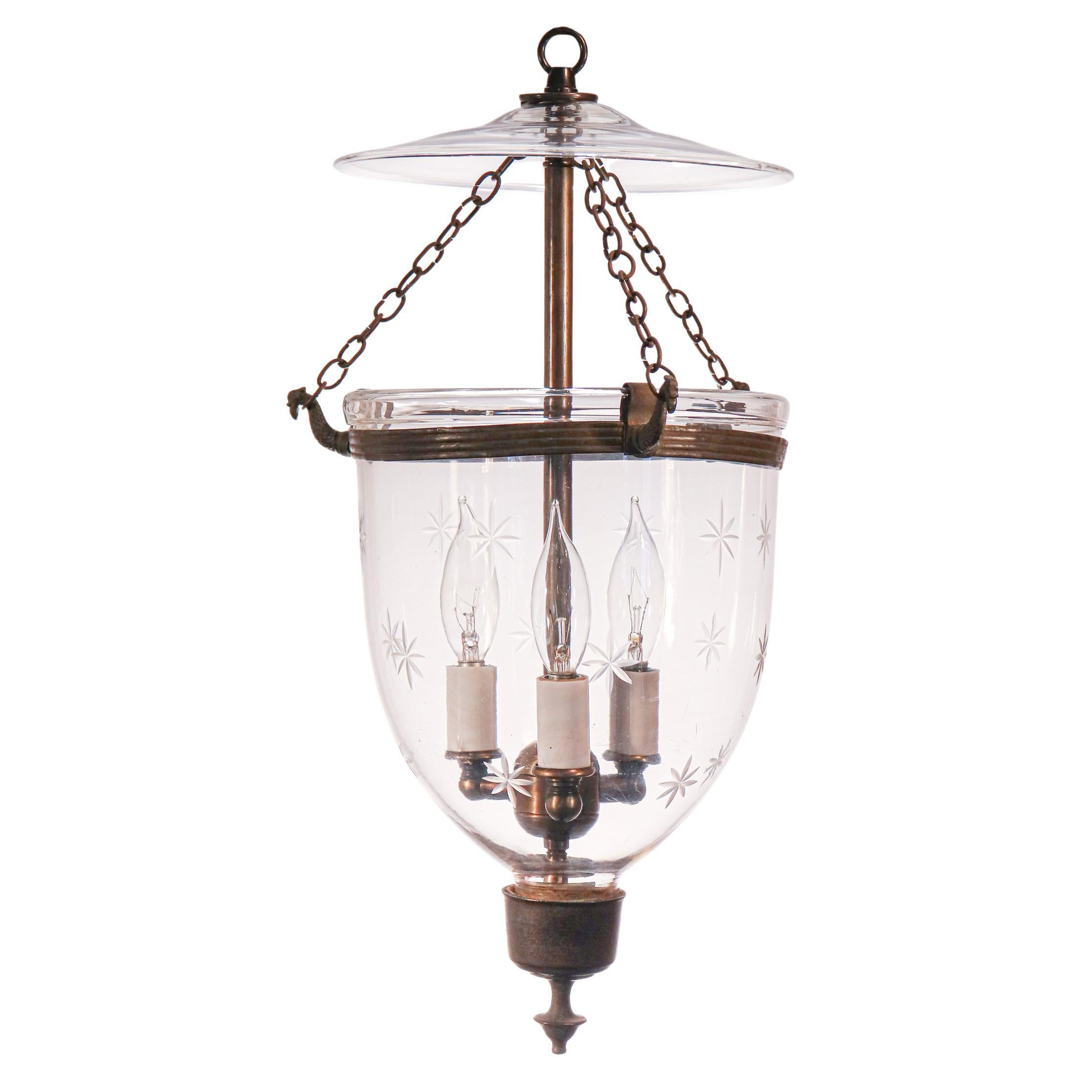 Antique Petite Bell Jar Lantern with Star Etching