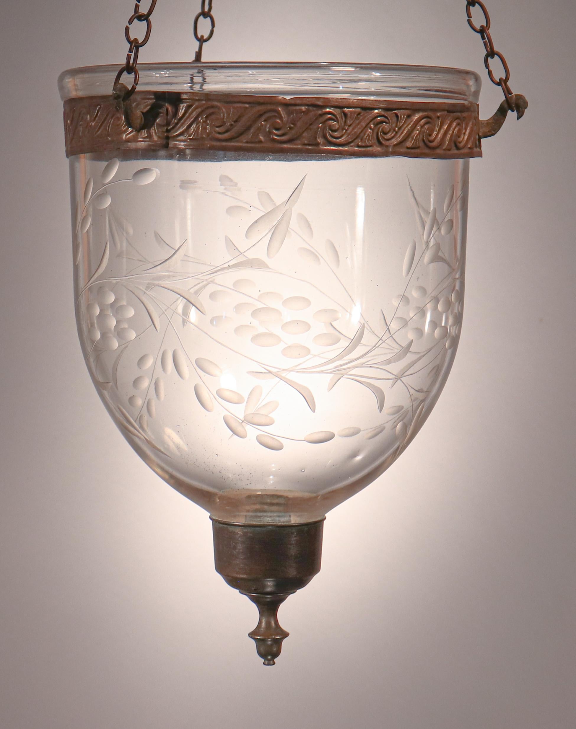 Antique Petite Bell Jar Lantern with Vine Etching 2