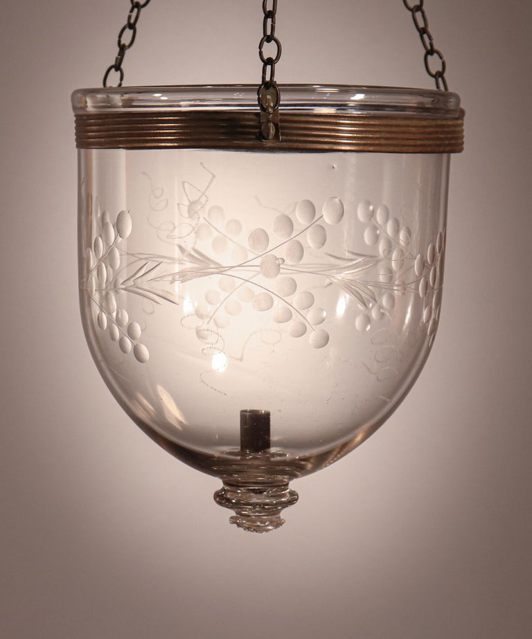 Antique Petite Bell Jar Lantern with Vine Etching For Sale 2