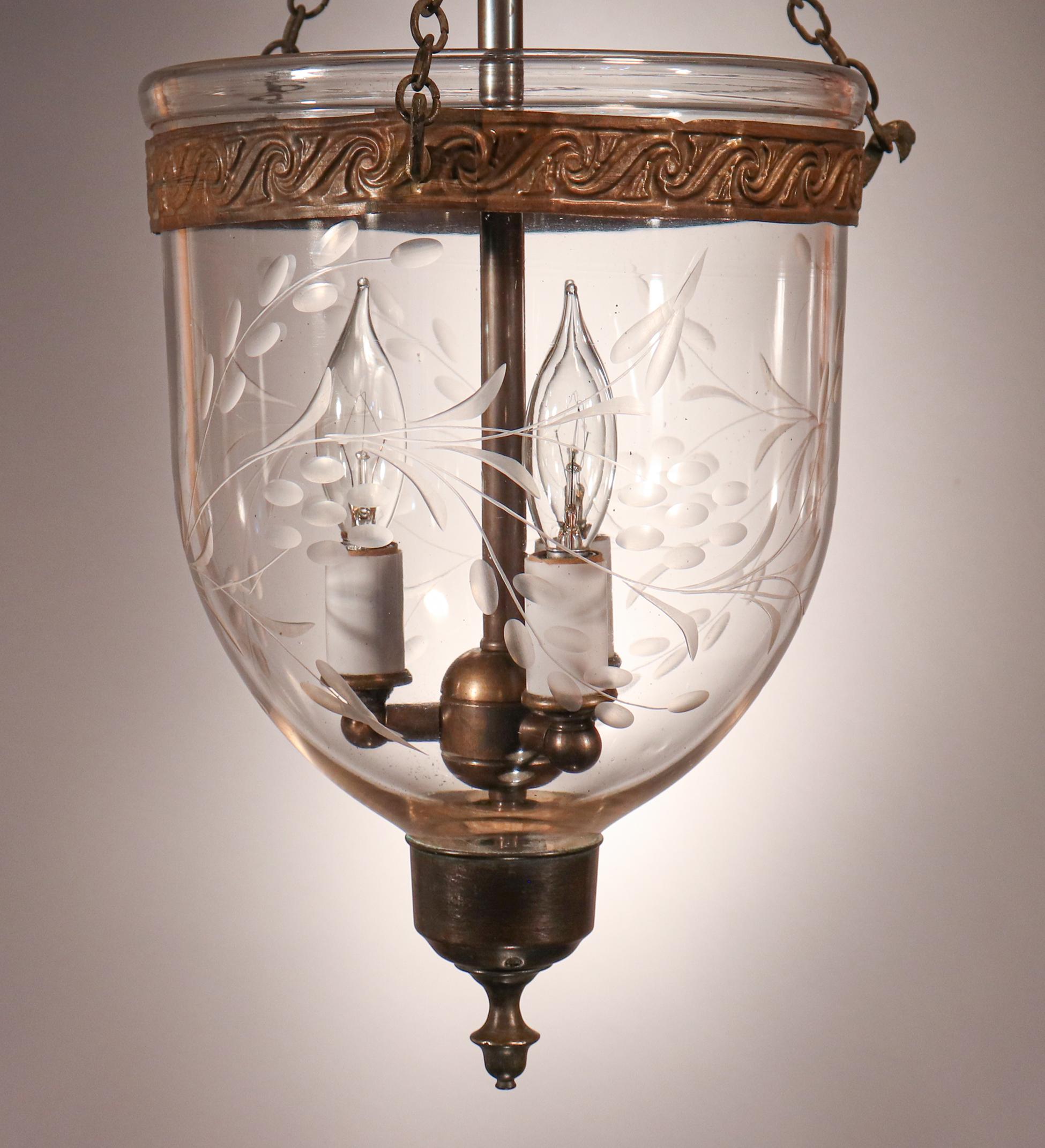 High Victorian Antique Petite Bell Jar Lantern with Vine Etching