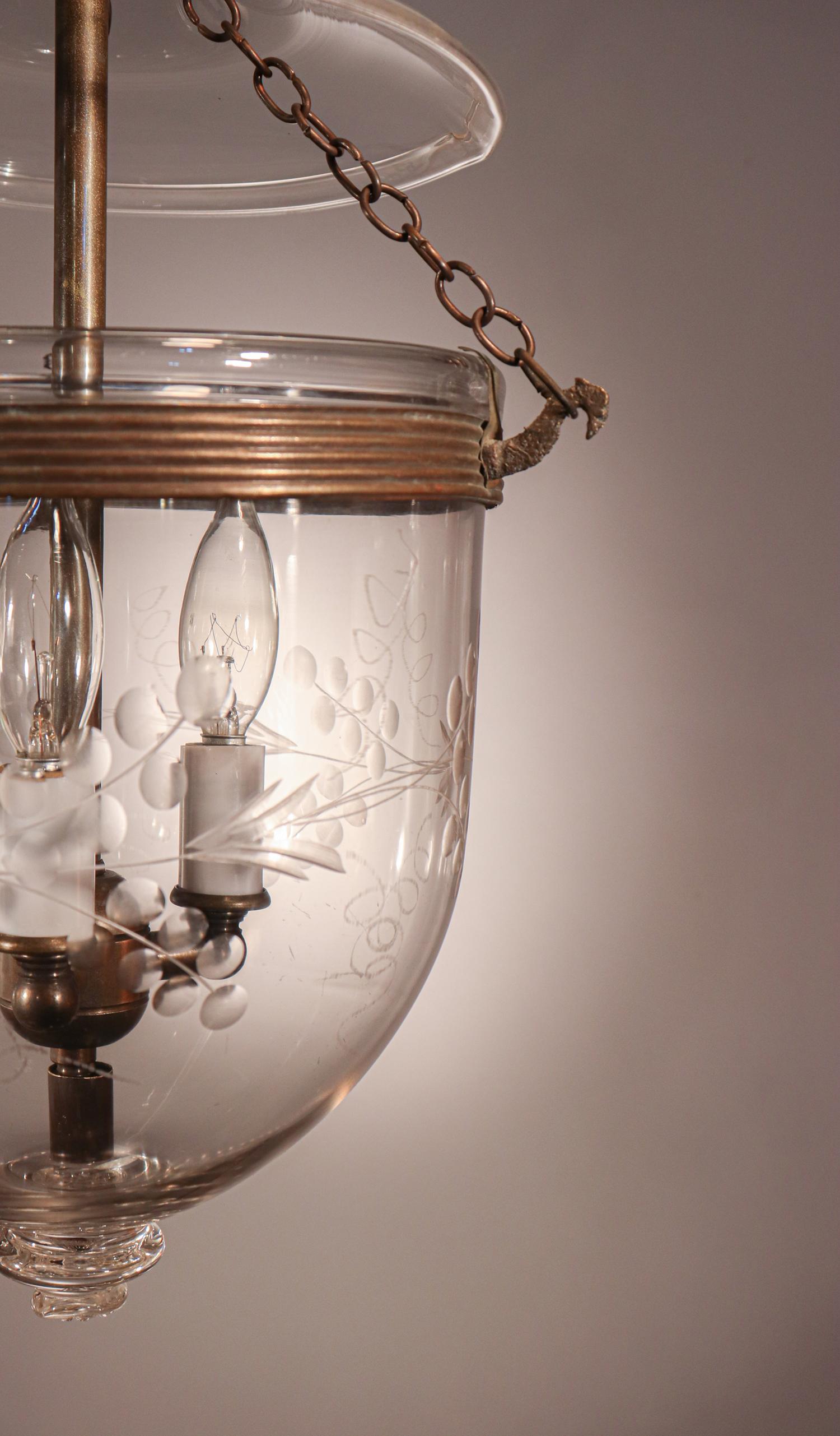 Victorian Antique Petite Bell Jar Lantern with Vine Etching