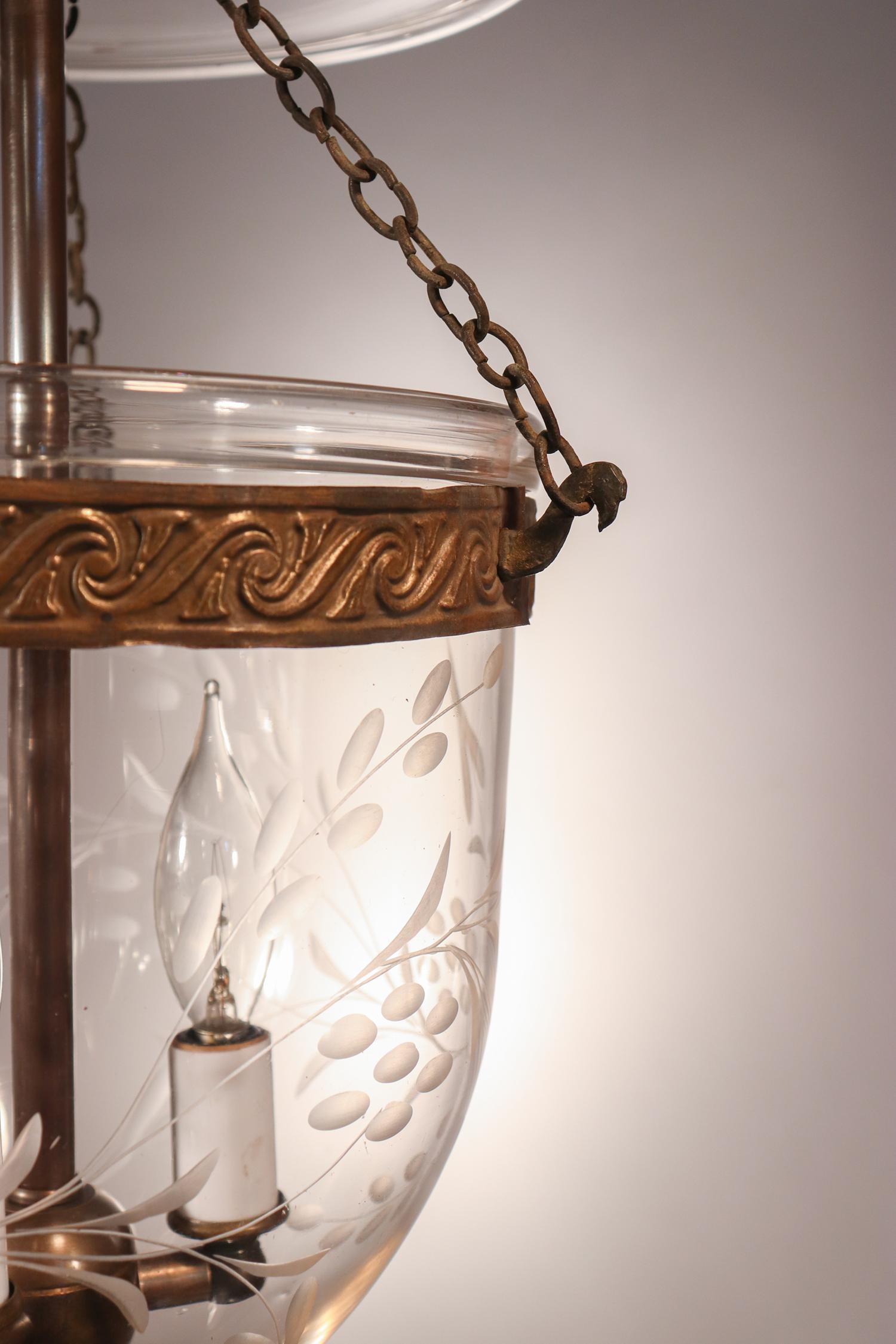 Embossed Antique Petite Bell Jar Lantern with Vine Etching