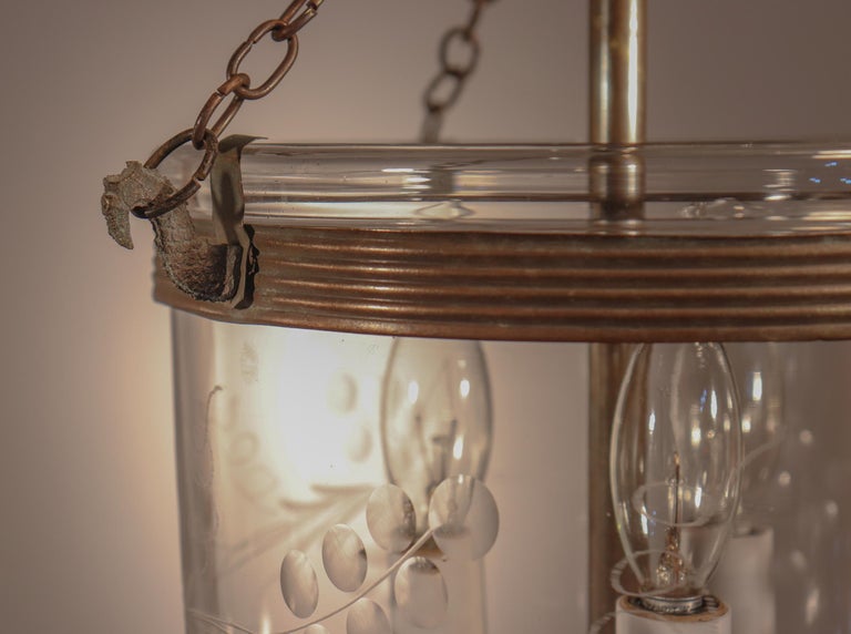 Antique Petite Bell Jar Lantern with Vine Etching In Good Condition For Sale In Heath, MA