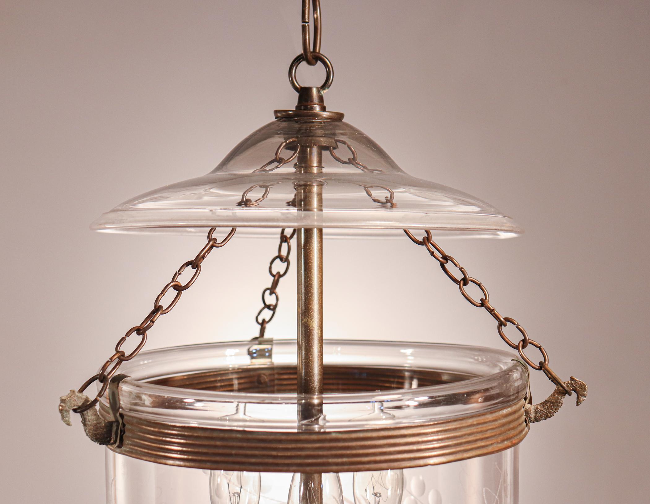 19th Century Antique Petite Bell Jar Lantern with Vine Etching