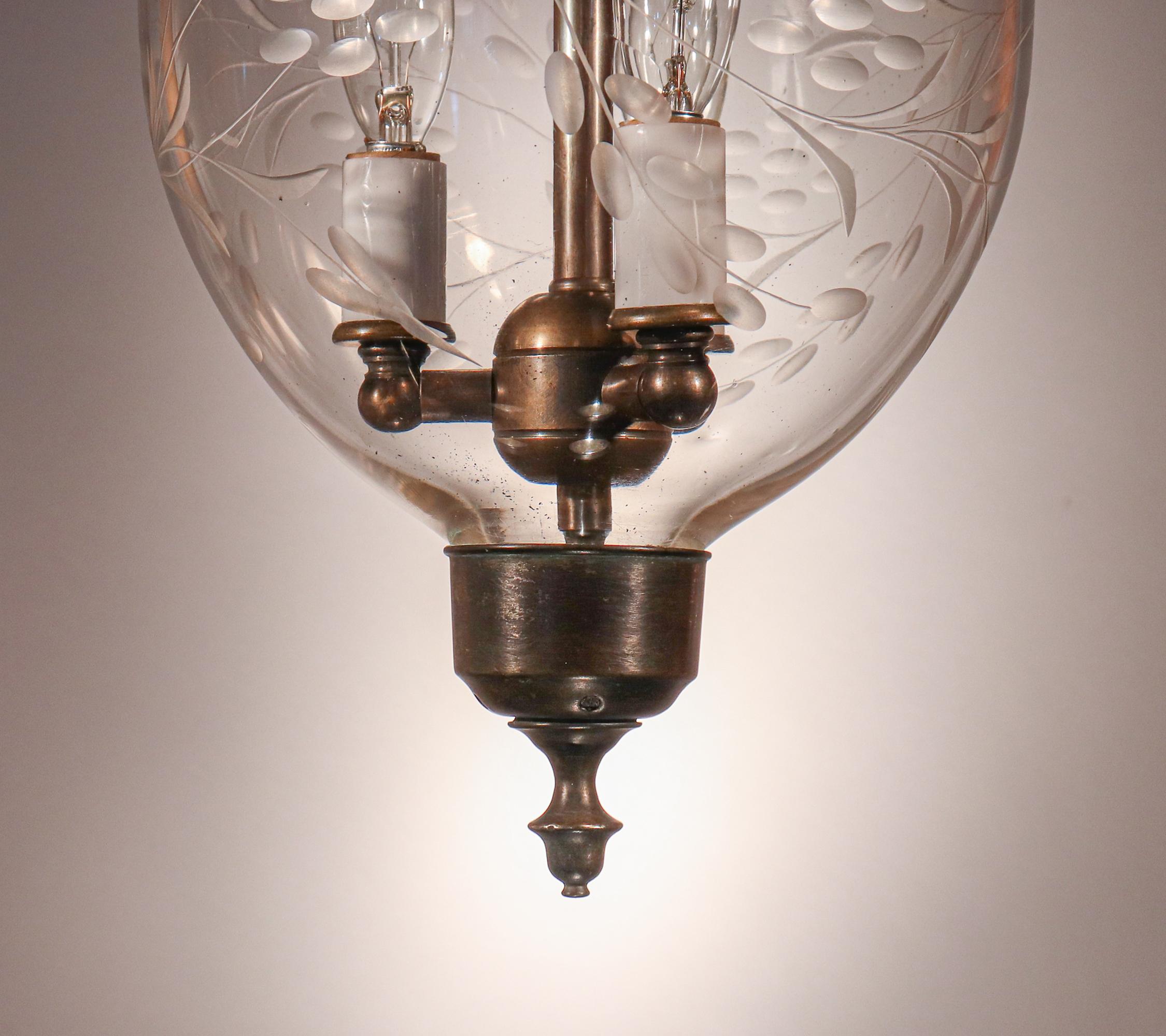 Brass Antique Petite Bell Jar Lantern with Vine Etching