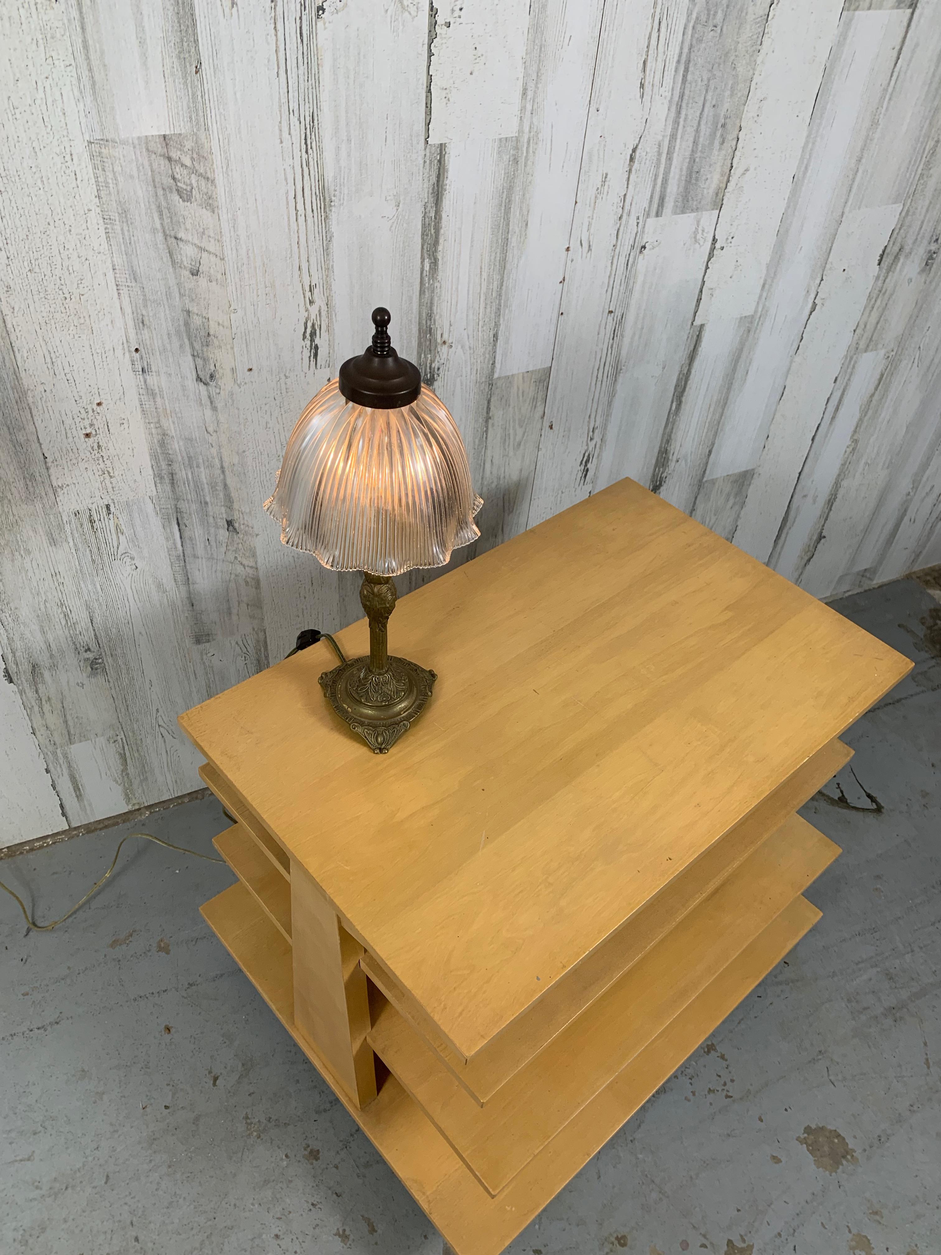 Antique Petite Bookshelf Lamp with Holophane Shade For Sale 3