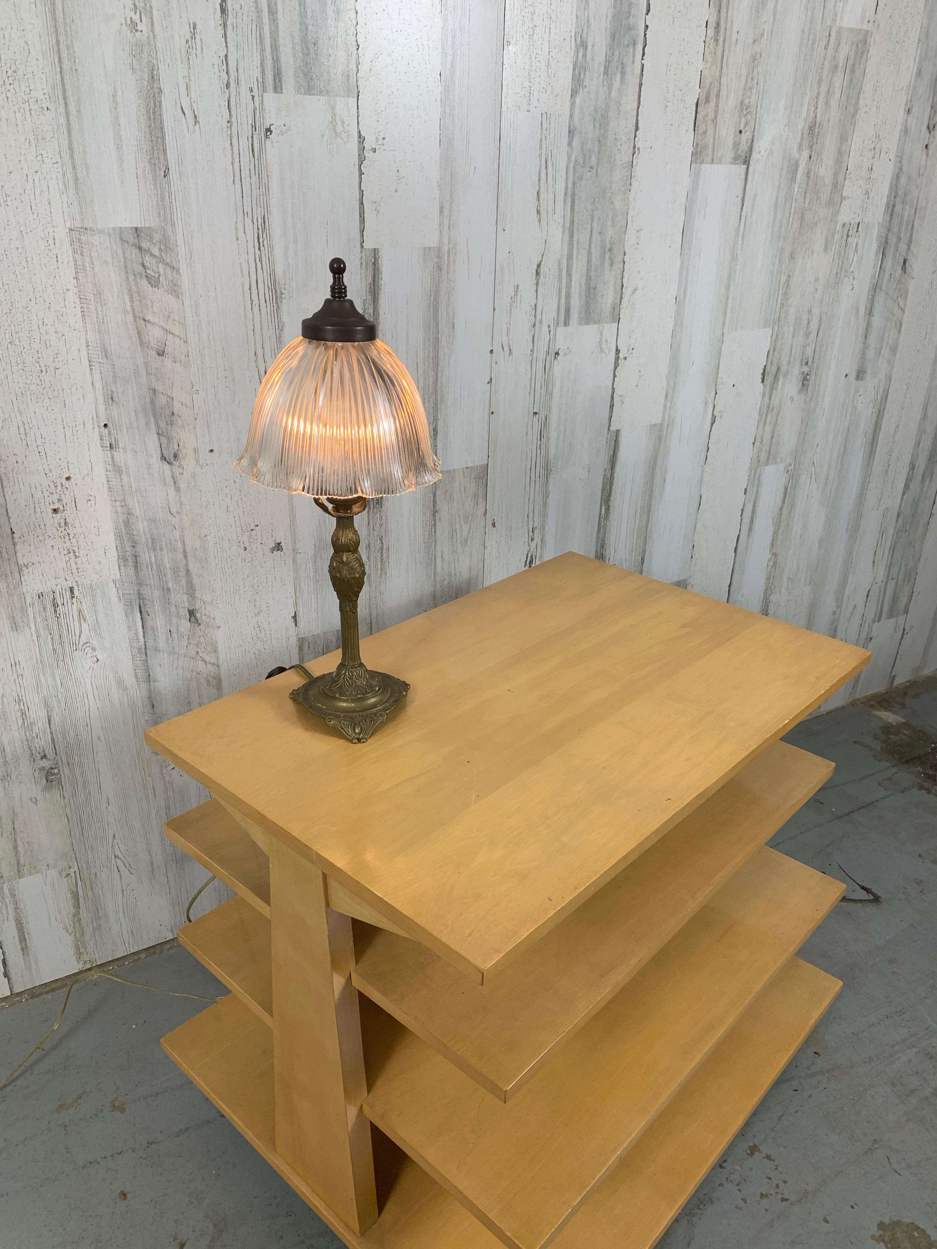Antique Petite Bookshelf Lamp with Holophane Shade For Sale 4