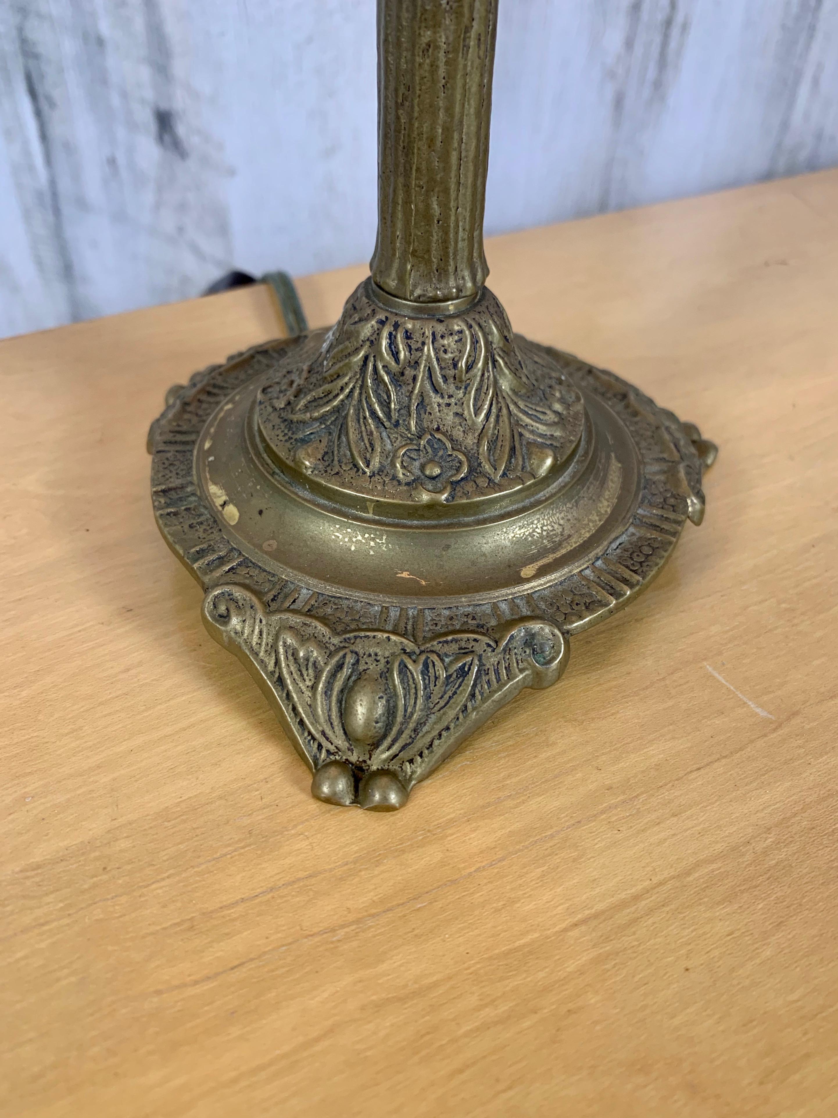 American Antique Petite Bookshelf Lamp with Holophane Shade For Sale