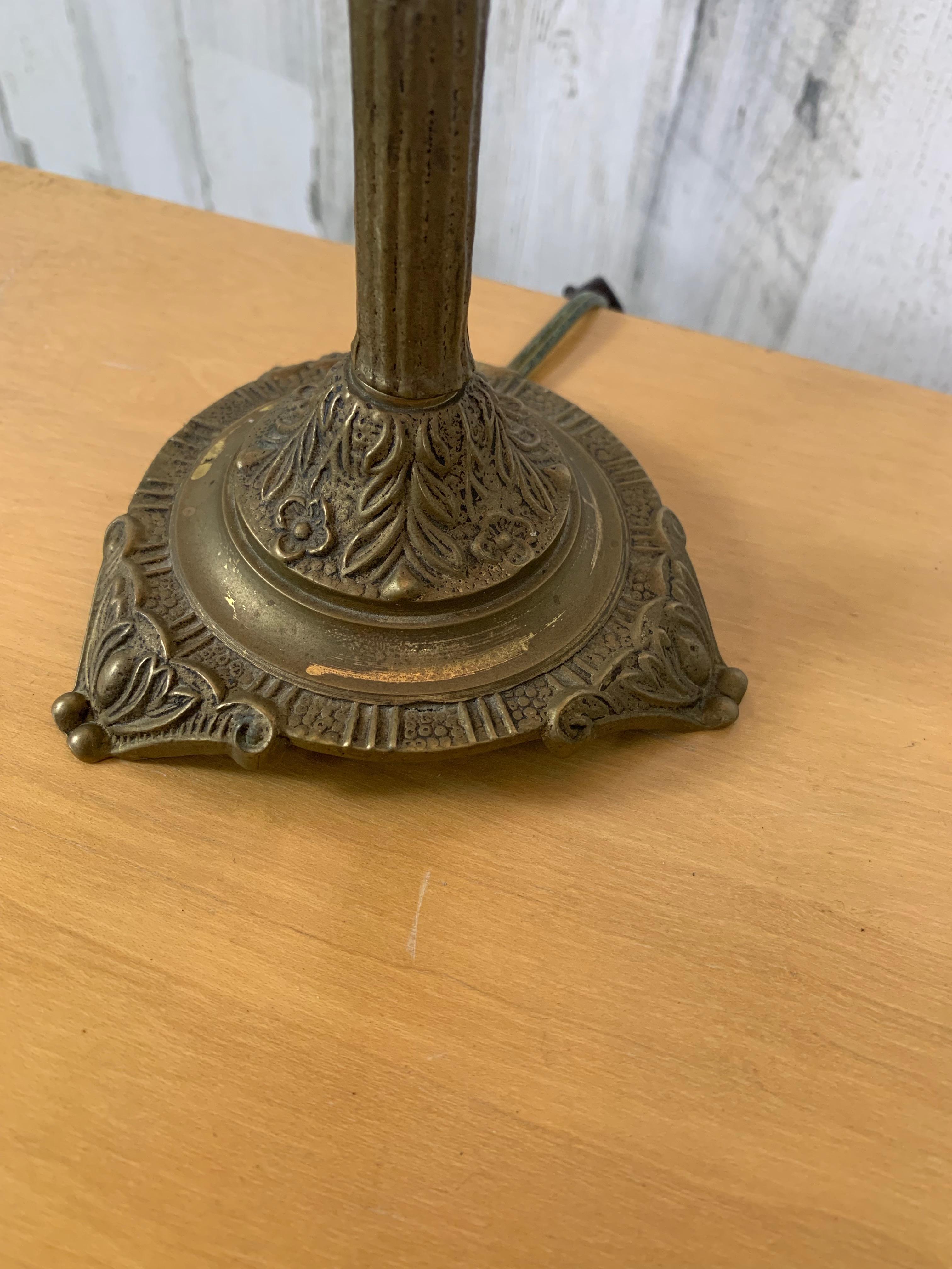20th Century Antique Petite Bookshelf Lamp with Holophane Shade For Sale