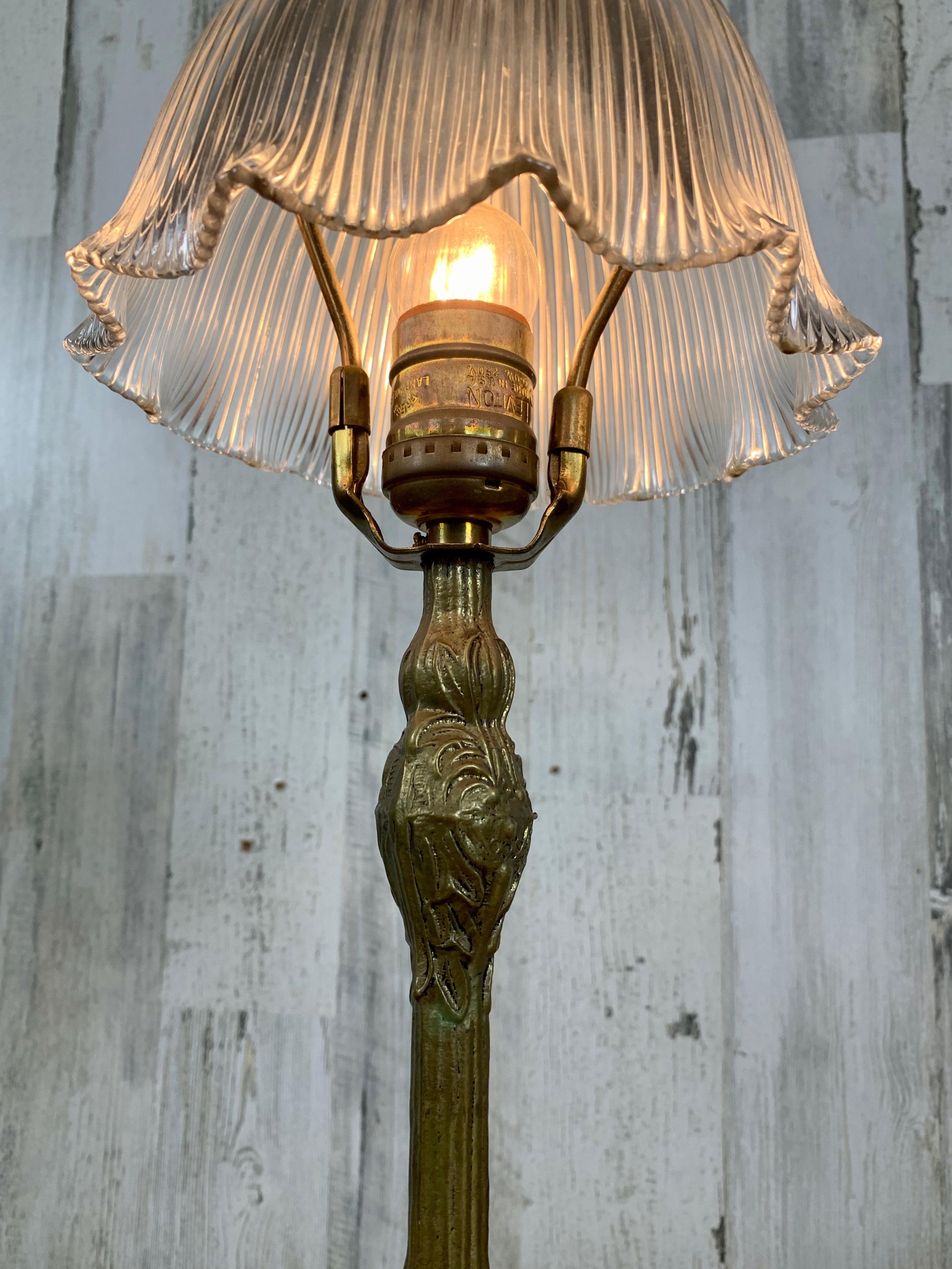 Antique Petite Bookshelf Lamp with Holophane Shade For Sale 1